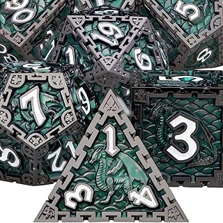 ARUOHHA 7pcs DND Dice Set Dungeons and Dragons Dice Large Metal Polyhedral Dice for RPG Role Playing Dice D and D Dice D&D Dice Set with Gift Box, D20 D12 D10 D8 D6 D4 (Green)