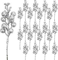 Vista 8 de DIYASY Tallos de bayas con purpurina negra, 20 piezas de púas y aerosoles artificiales para árbol de Navidad, ramas de relleno, adornos, guirnaldas