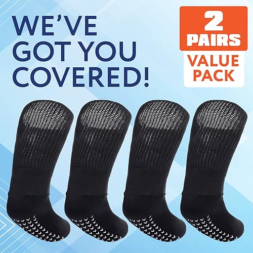 Miniatura 6 de IMPRESA 2 pares de calcetines antideslizantes superanchos para linfedema, bariátricos y de gran tamaño, elásticos hasta 30 pulgadas sobre la