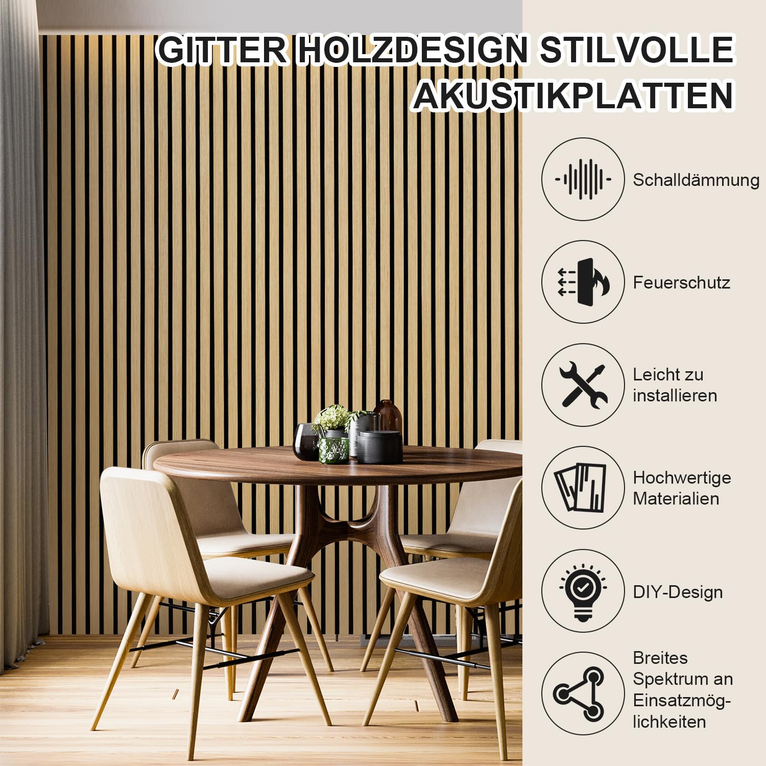 Akustikpaneele Holz 120x60cm,4 Stück Wandpaneele Holz zur Raumakustik-Verbesserung,3D Paneele Wand für Innenräume,Wandverkleidung,Holzpaneele Wand mit Holzfurnier & Filz,Eiche