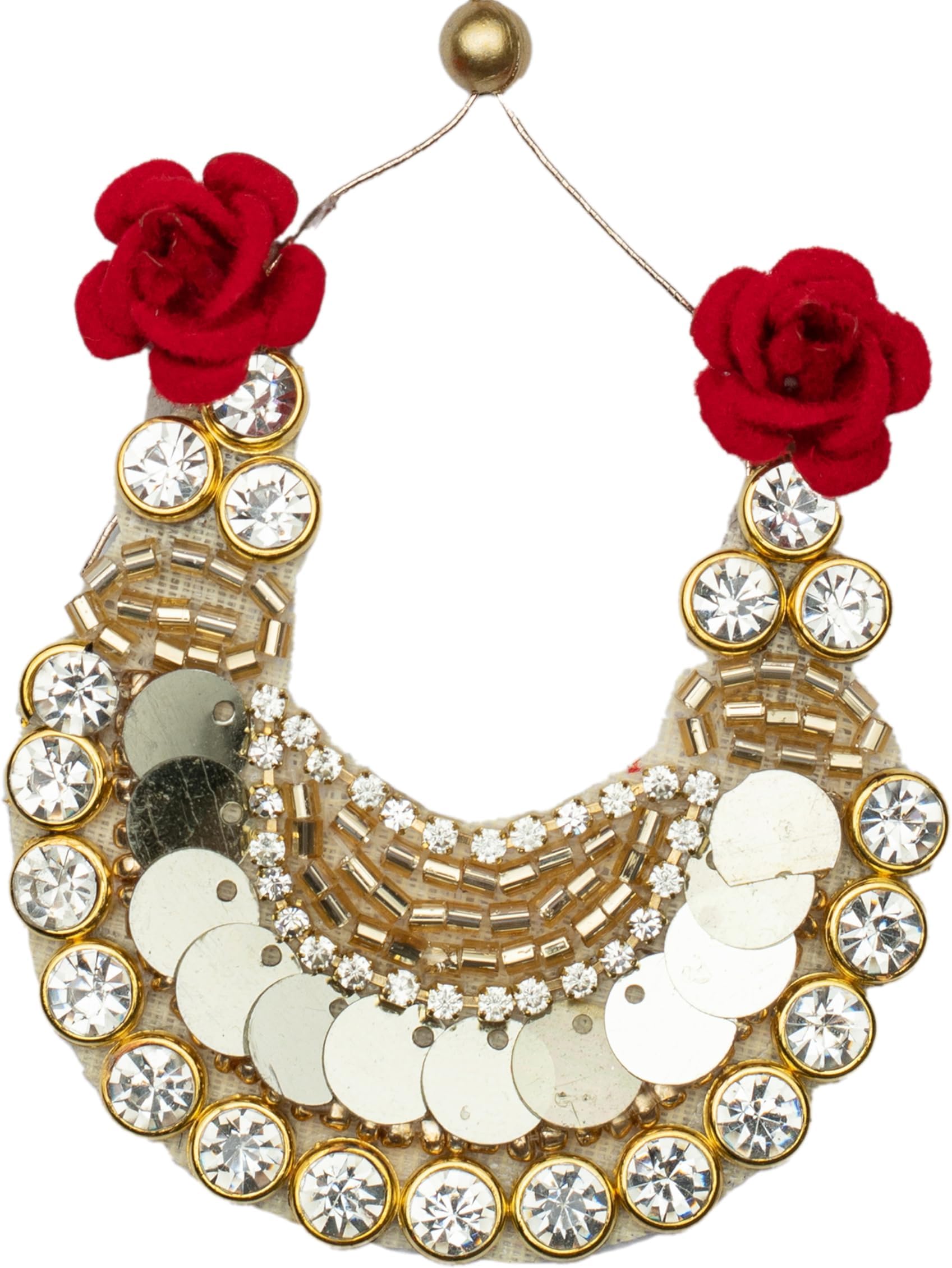 Decorative Mala Stone Set for Laddu Gopal/Devi Maa/Radha Krishna/Indian Traditional God Goddess Sringar Deities jewellary Set in Red Bag All God Statue Festival Decoration(Size-2")(Golden)
