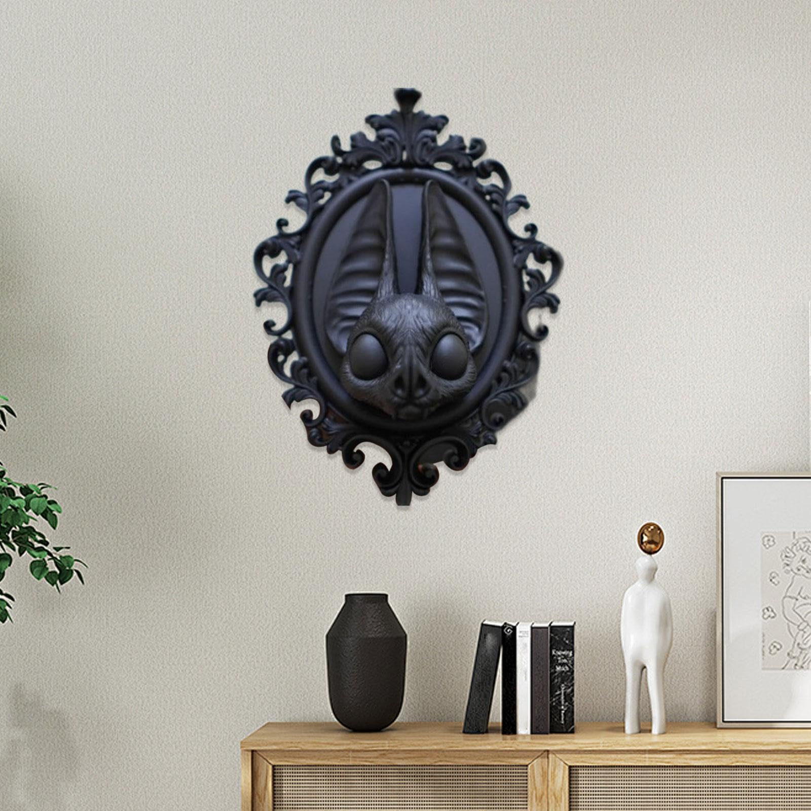Décoration Murale Tête de Chauve-souris Ornement Suspendu Sculpture Rétro Art Gothique Pièce Artistique En Résine Adapté pour Le Salon et Comme Idée C, Noir