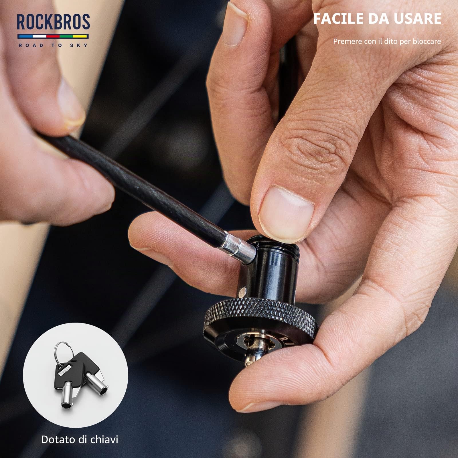 ROCKBROS Road to Sky Lucchetto Bici Nascosto, Lucchetto Catena Bicicletta, Lucchetto Spina Manubrio Antifurto, Spina Terminale Multifunzionale 65 cm per MTB, Bici da Corsa