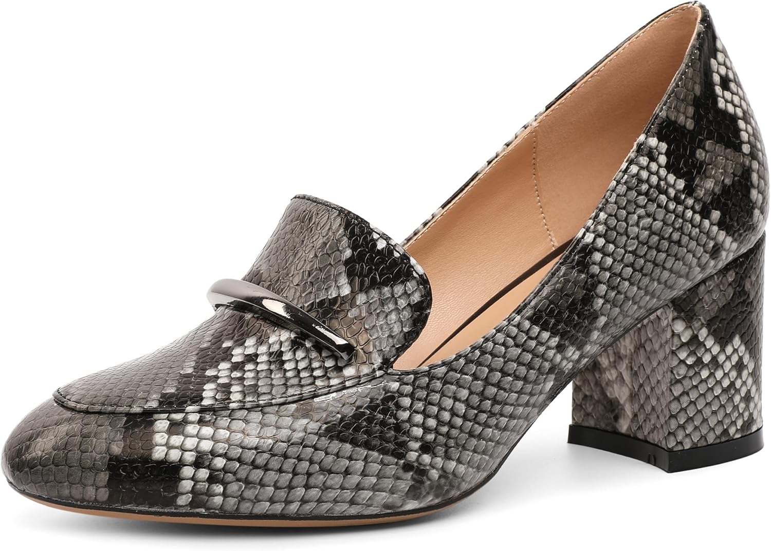 Eldof Women's Pumps Block Heel Round Toe Slip On Chunky Loafer Heel Dress Shoes Pumps for Women 2.5 Inches