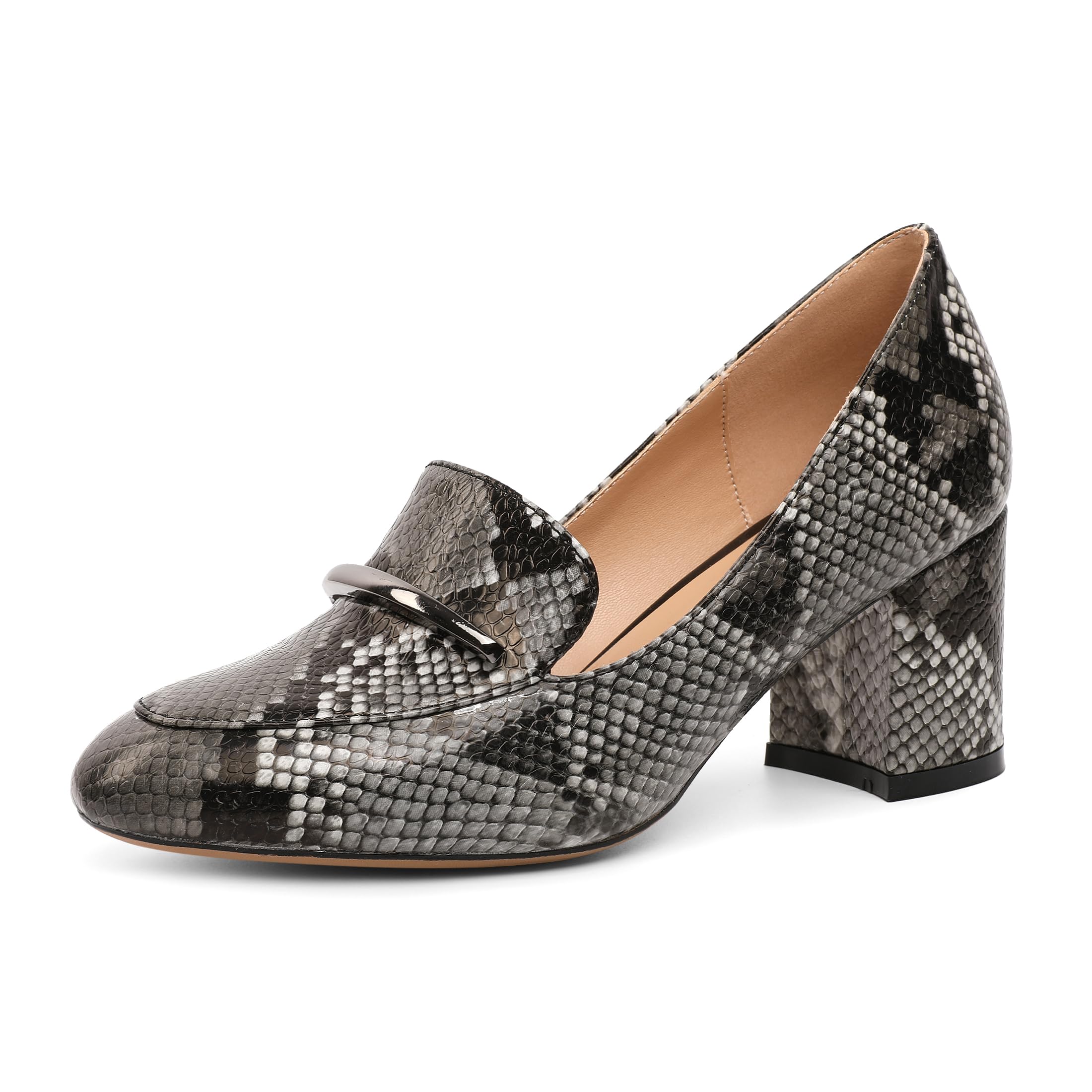 Eldof Women's Pumps Block Heel Round Toe Slip On Chunky Loafer Heel Dress Shoes Pumps for Women 2.5 Inches