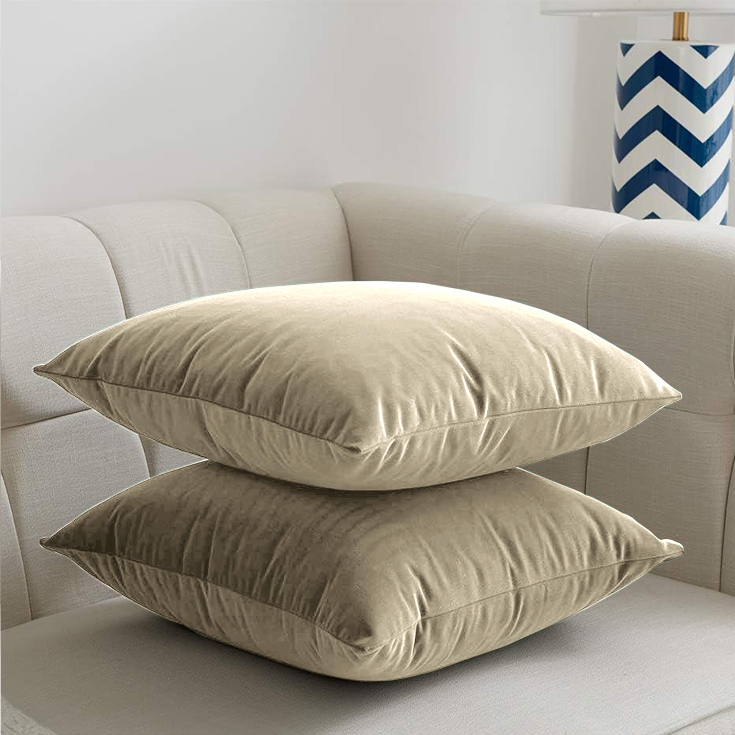 My Home Store Cream Velvet Cushion Covers 45Cm X 45Cm - Christmas Decorative Square Throw Pillowcases - Cushion Covers Set Of 2 For Sofa Bedroom With Invisible Zipper 18" X 18"