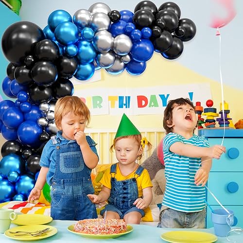Miniatura 6 de Paready Kit de arco de guirnalda de globos azules y negros, 122 piezas de arco de globos metálicos azules y plateados para cumpleaños, baby shower,