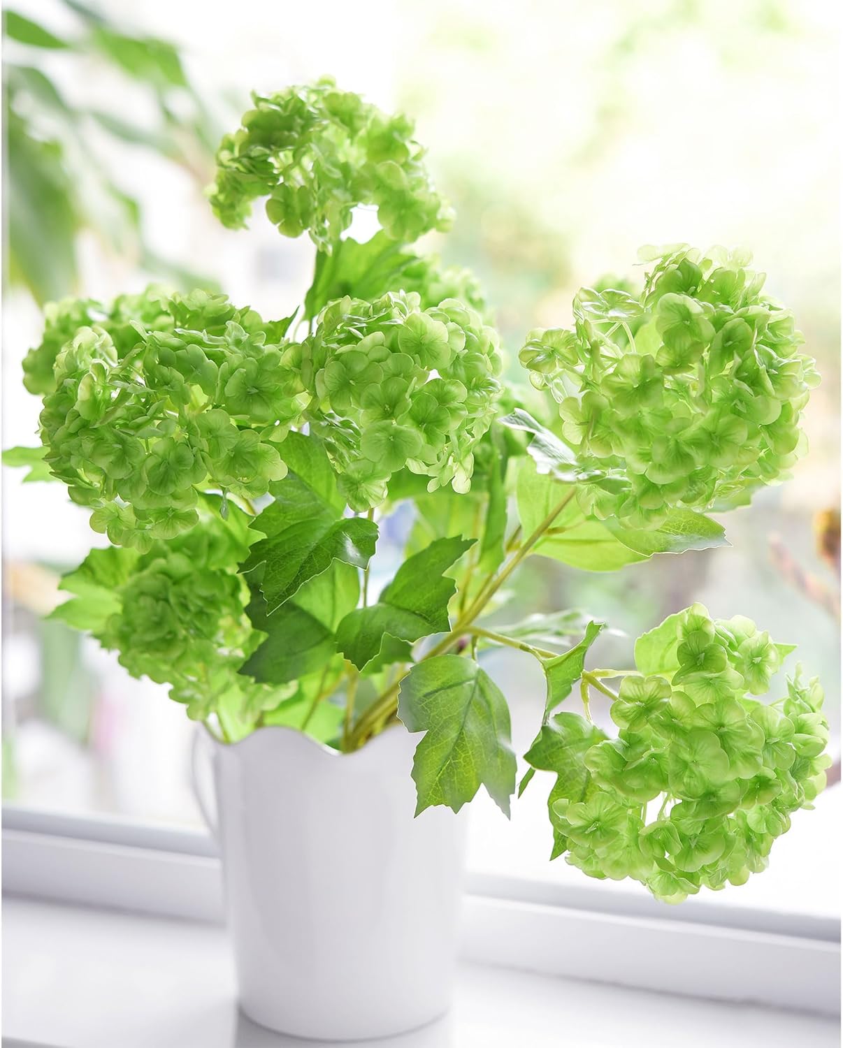 FiveSeasonStuff Kiwi Green Snowball Viburnum Long Stem Real Touch Artificial Flowers 2 Stems