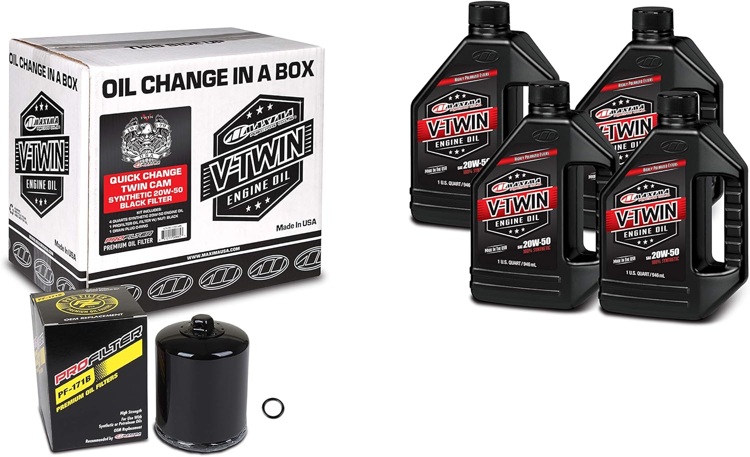 V-Twin Quick Change Kit Synthetic w/Black Filter, Twin Cam