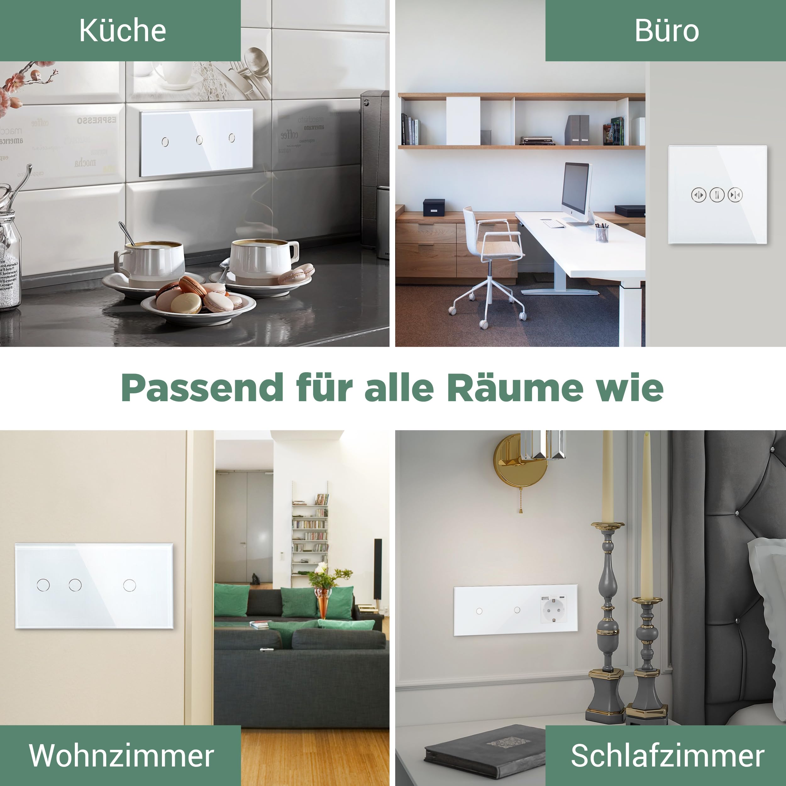 PULSAR Touch Schalter 230v Unterputz 3 Fach Glas Weiß, Sensor Lichtschalter Dreifach, Wandschalter mit LED Beleuchtung