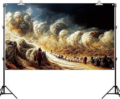 Miniatura 2 de Telón de fondo para cabina de fotos de Pascua Pesaj Moisés cruzando el mar rojo, festival judío fotografía, fondo de decoración de pared (3.6 x 5.9