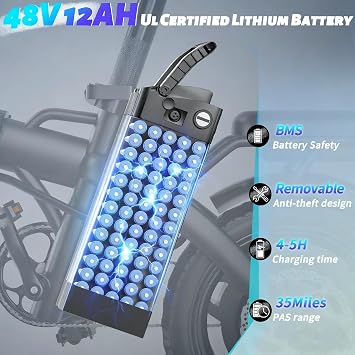 Foldable Electric Bike for Adults, 23MPH Max Speed, 740W Peak Motor Folding Electric Bicycles, 35 Miles 48V 12Ah Removable Battery Ebikes, 14 Mini Commuting Electric Bicycle for Adults and Teens