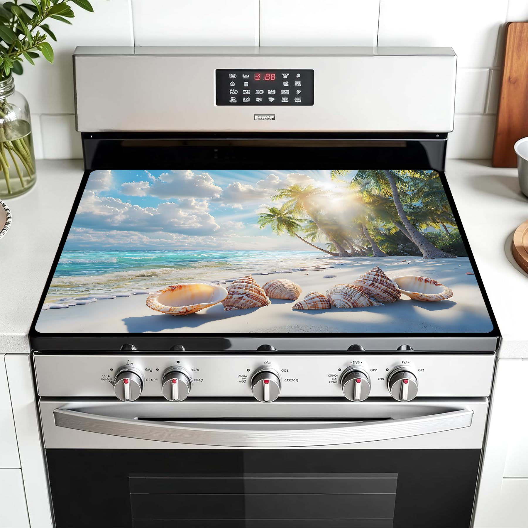 Multi-Design Stove Top Cover for Glass/Electric Stoves - 3-in-1 Heat-Resistant Protector Mat, Non-Slip Drying Rack 28"x20"