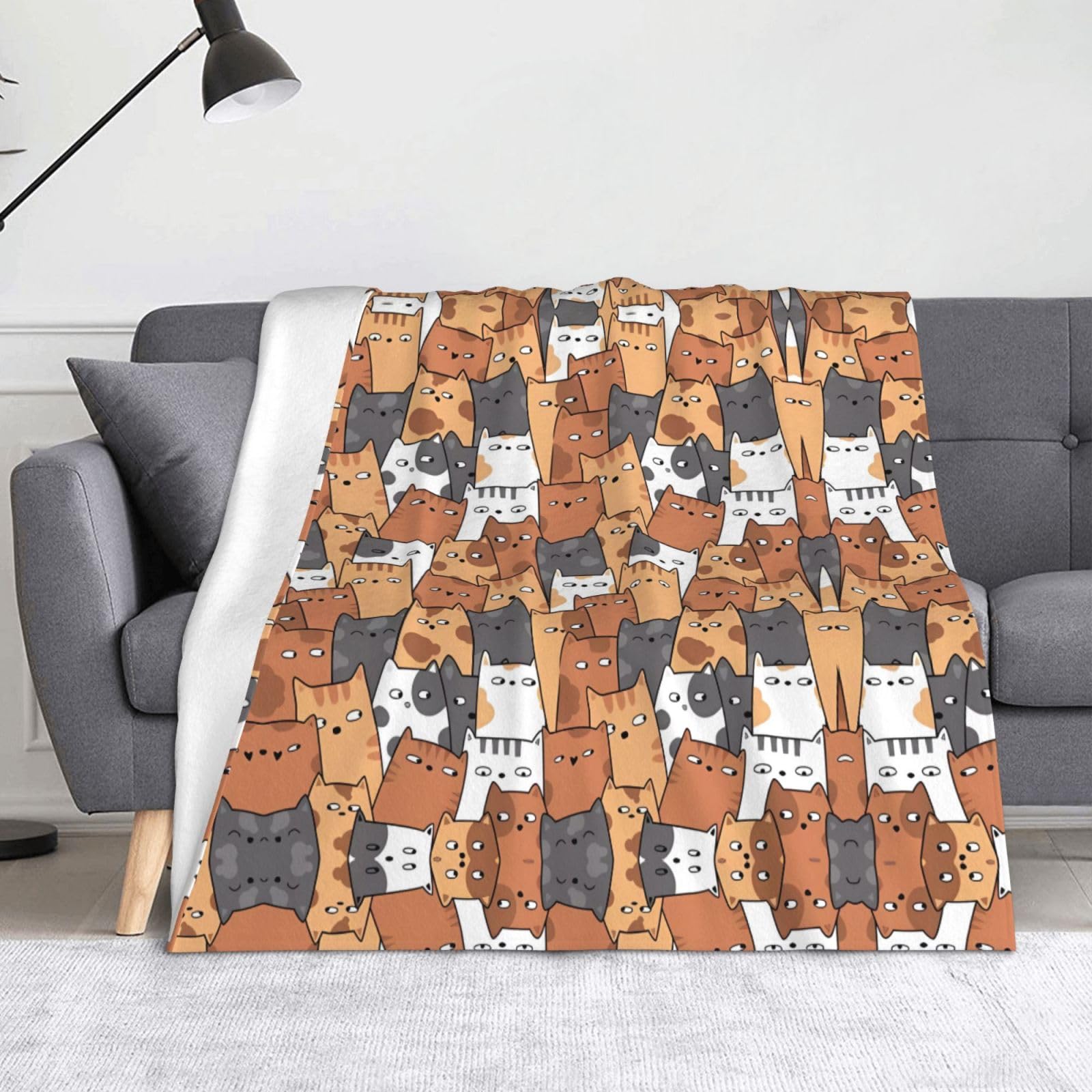 Couverture pliable HYTTER 152x127 cm pour lit et canapé motif chat orange