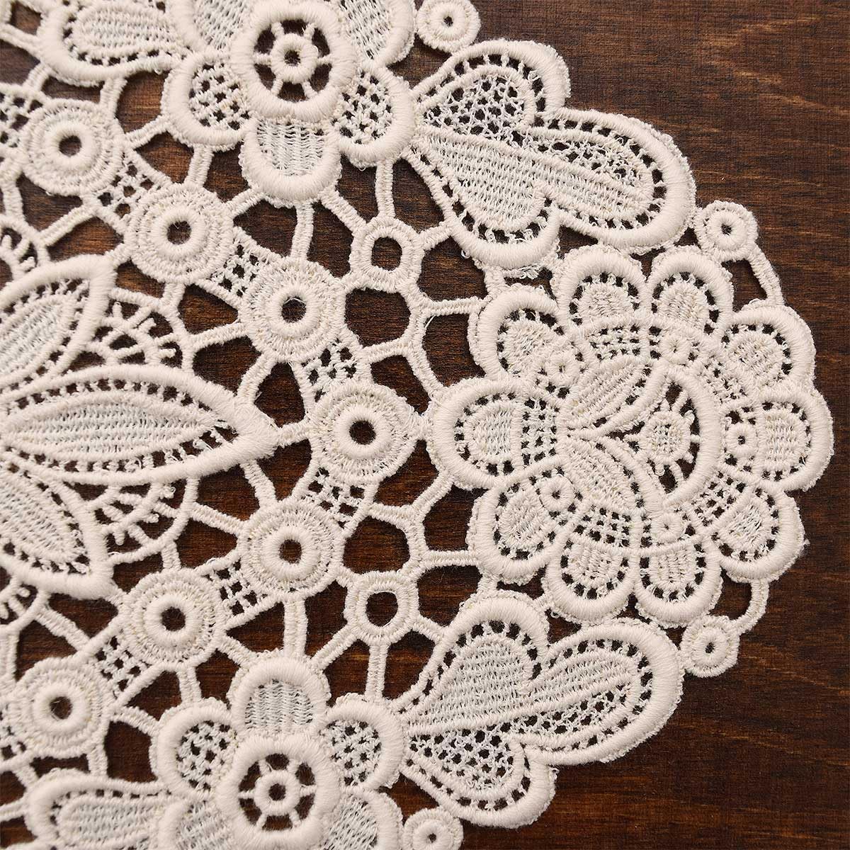 Deckchen Annegret Vogtländische Spitze handgefertigte Wickeldecken 2er Set in natur | Tischdecke mit Blumen-Muster | Baumwollspitze Tisch-Dekoration mit Blumen handgearbeitet Tischdecken-Set oval