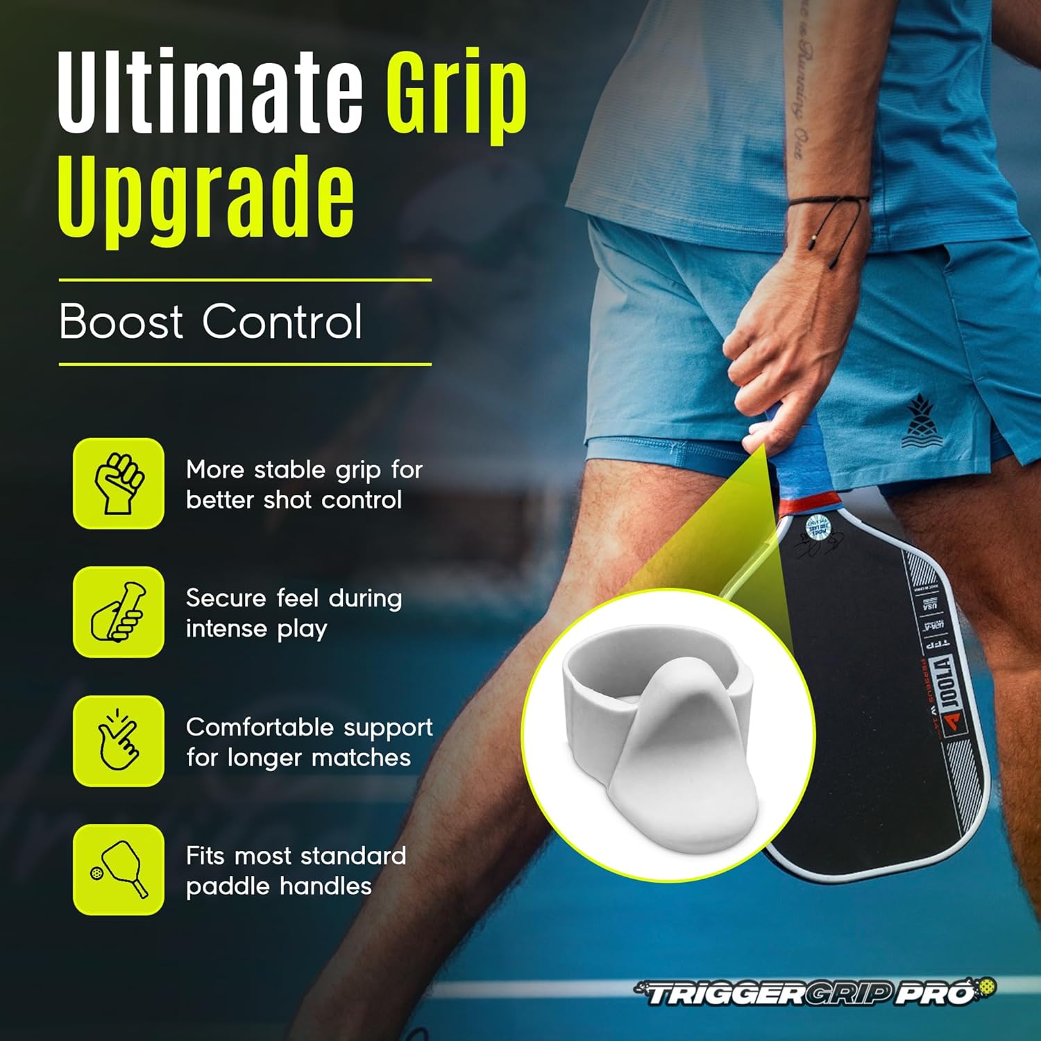 TriggerGrip Pro Pickleball Grip Insert - Patented Grip Upgrade for Power, Control & Stability - Universal Fit