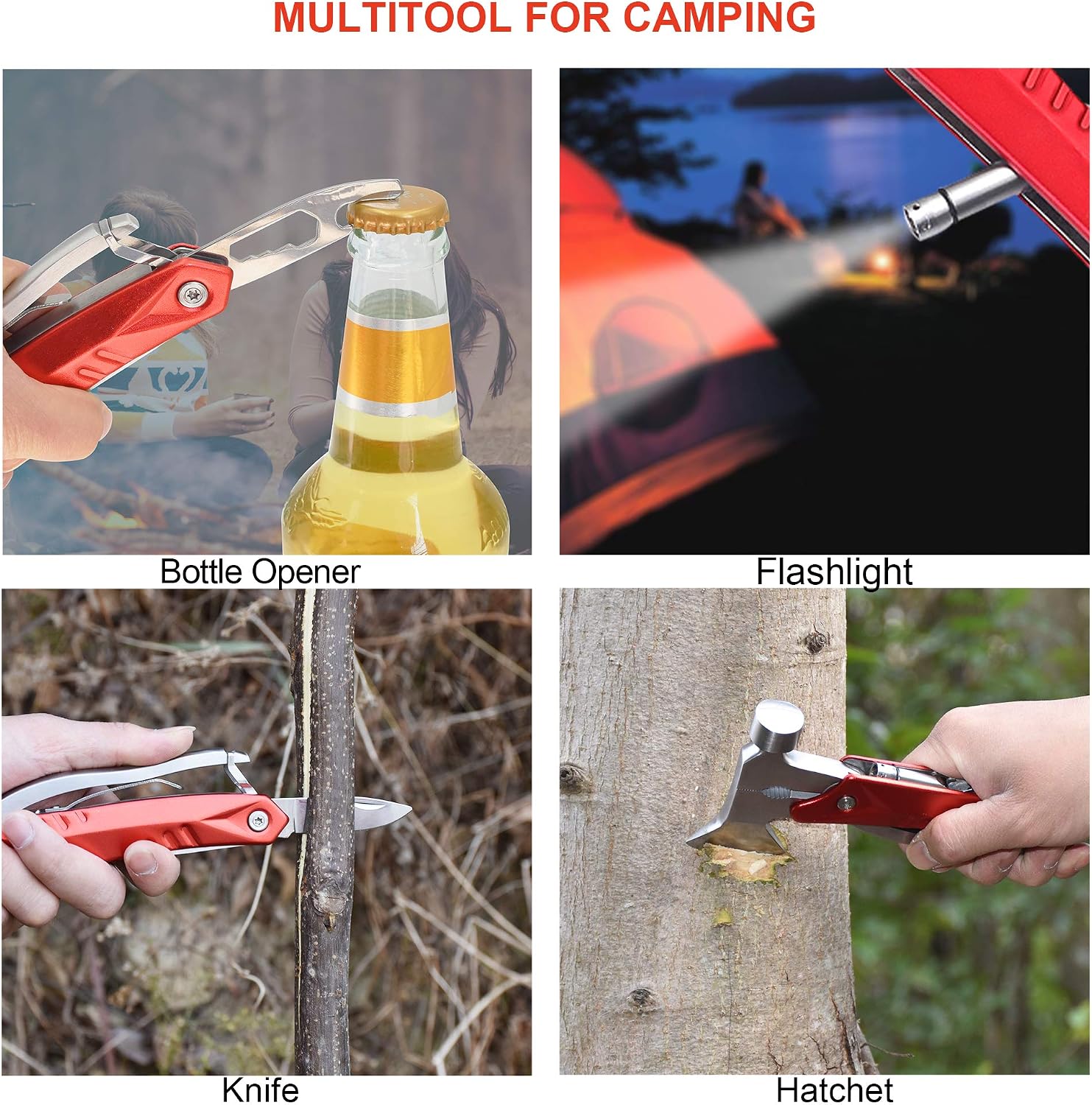 Camping Multitool, Anumit 14 in 1 Survival Gear Kit for Outdoor Hiking, Cool & Unique Gifts for Men Women, Stainless Steel Car Tool with Flashlight, Hammer, Axe, Plier, Knife, Bottle Opener, etc