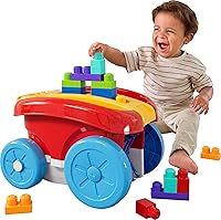 MEGA BLOKS Block Scooping Pull Wagon Toddler Building Toy - 20 Big Blocks, Built-in Storage, Red for Ages 1+