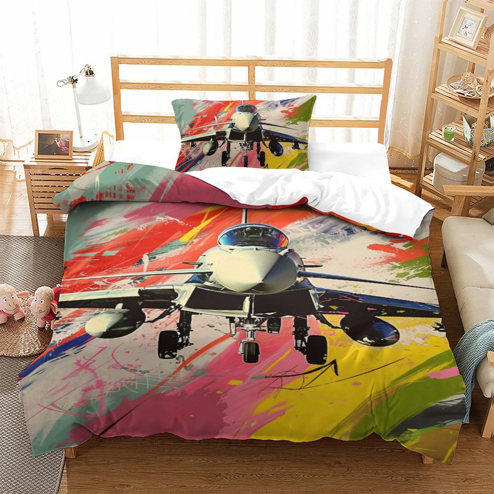 Housse de couette avion microfibre douce et respirante 3 pièces