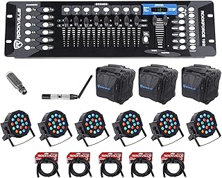 Rockville 192-Channel DMX Controller+Lighting Transmitter+Receiver+6 Par Lights
