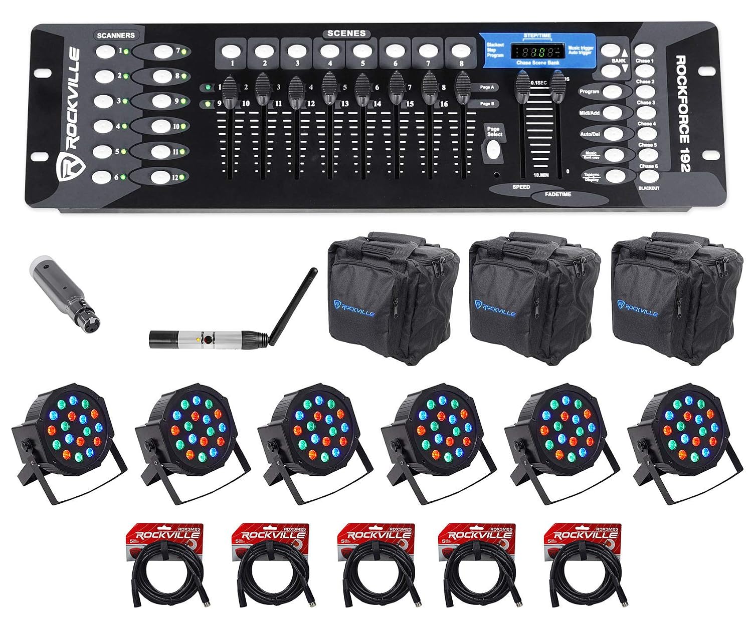 Rockville 192-Channel DMX Controller+Lighting Transmitter+Receiver+6 Par Lights - Review, Price and Buying Guide