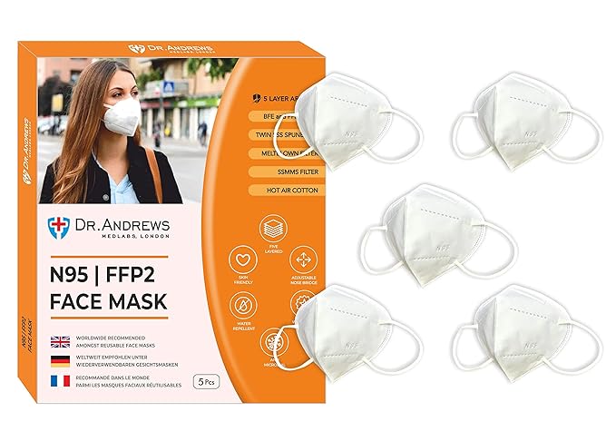 Dr. ANDREWS LONDON Non-Woven Fabric Reusable N95 Face Mask (Daisy White, Without Valve, Pack of 5) for Unisex