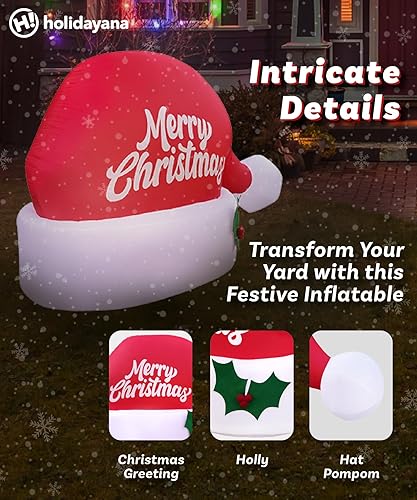 Vista 8 de Holidayana Christmas Inflatables Large 4.5ft Tall Merry Christmas Santa Hat - Inflatable Outdoor Decorations Blow Up X-mas Decorations for Yard