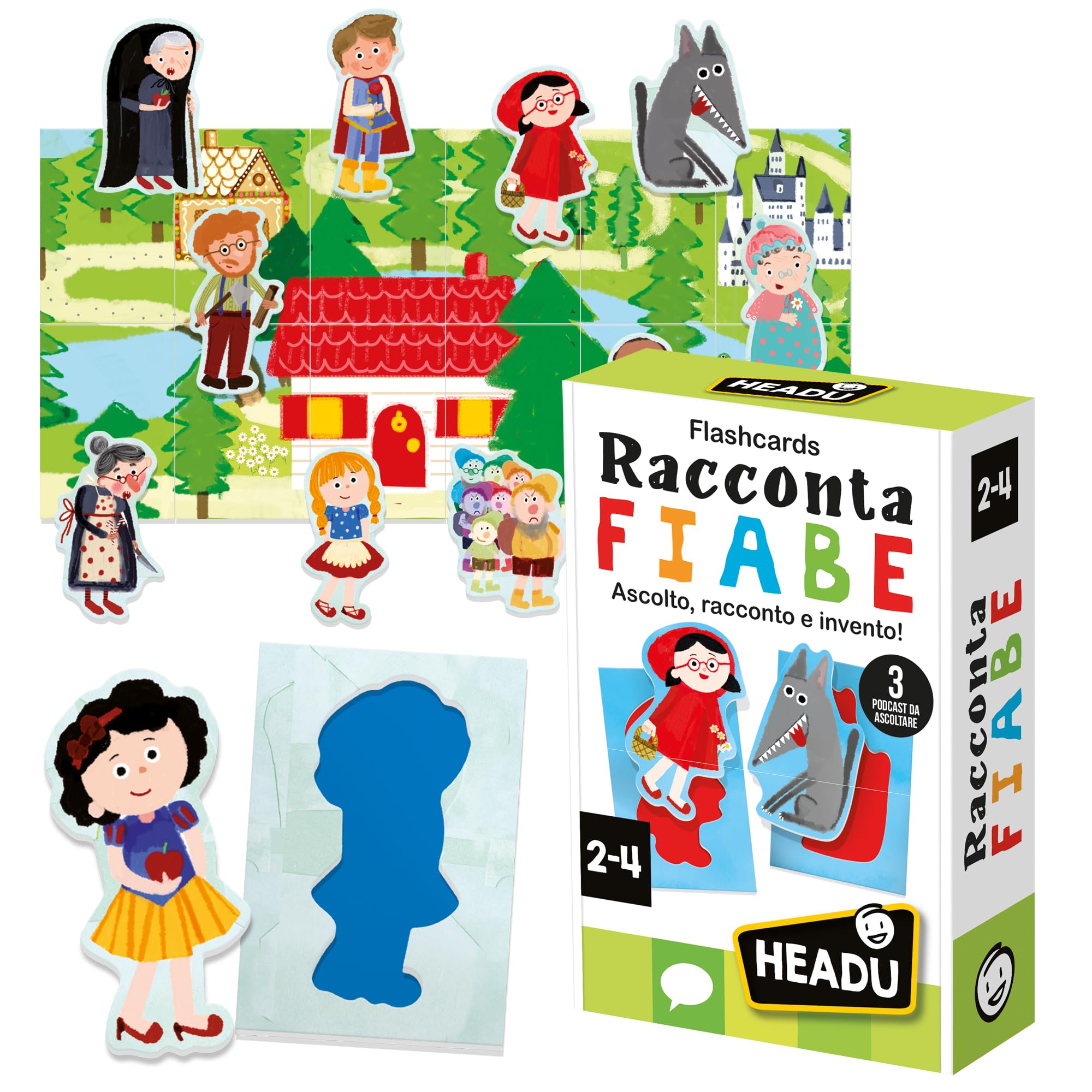 HEADU - Flashcards Raccontafiabe - Ascolto, racconto e invento! | Gioco Educativo Bambini 2 3 4 Anni, Ascolta le Fiabe, Gioca con i Personaggi, Idea Regalo Natale Bambino 2 3 4 Anni, Made In Italy