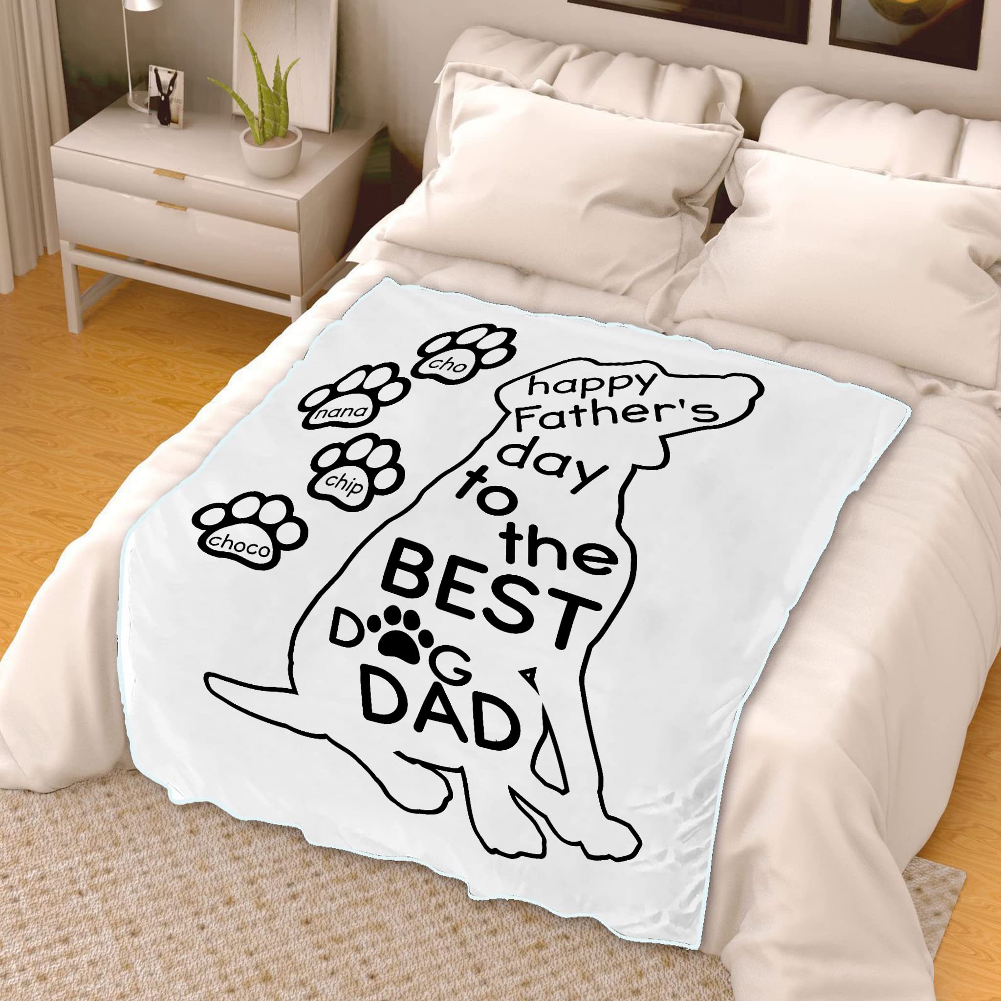 Couverture personnalisée pour chien et papa « Happy Father's Day to The Best Dad » avec noms personnalisés pour les amoureux des chiens - Cadeau personnalisé pour chiot - Cadeau pour papa - Couverture