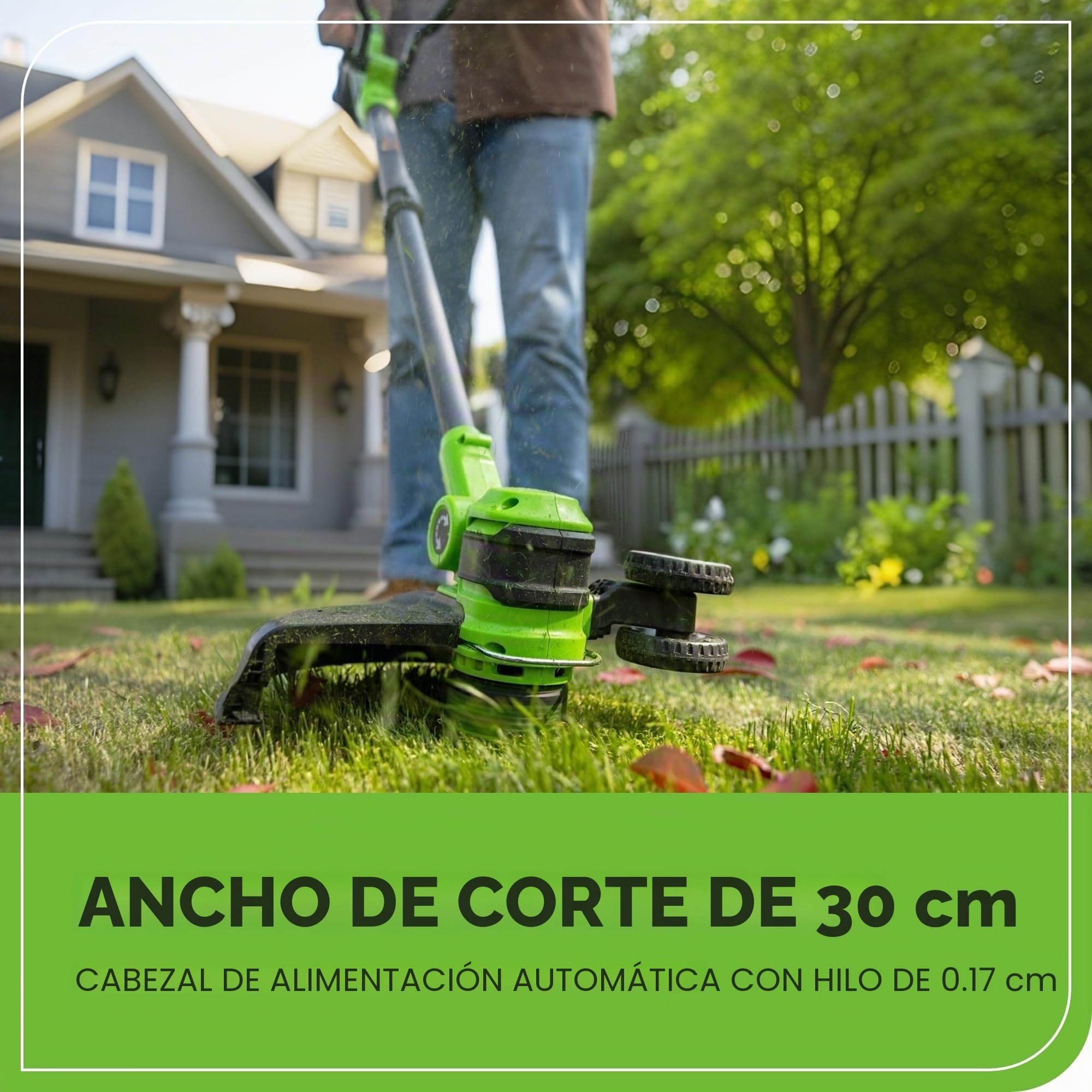 Greenworks 24V desbrozadora bateria, Anchura de Corte 30 cm, Cabezal Motor Giratorio e inclinable 90°, con Carrete de Cable y 20 Cuchillas de plástico, sin batería ni Cargador