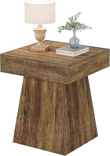 Miniatura 9 de Tribesigns Juego de 2 mesas auxiliares pequeñas, mesa auxiliar cuadrada rústica con base ancha, mesita de noche pequeña de granja junto a la cama,