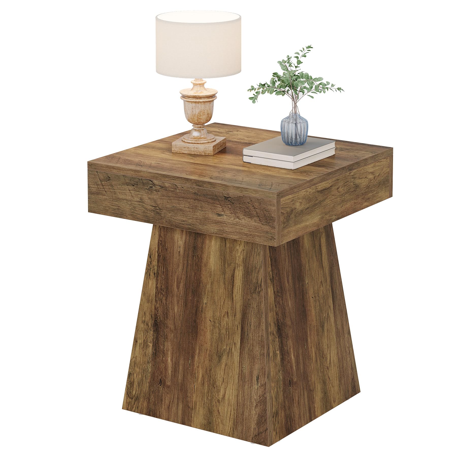 Tribesigns Small End Table Set of 2, Rustic Square Side Table with Wide Base, Farmhouse Small Nightstand Beside Bed, Next to Armchair, for Living Room, Brown