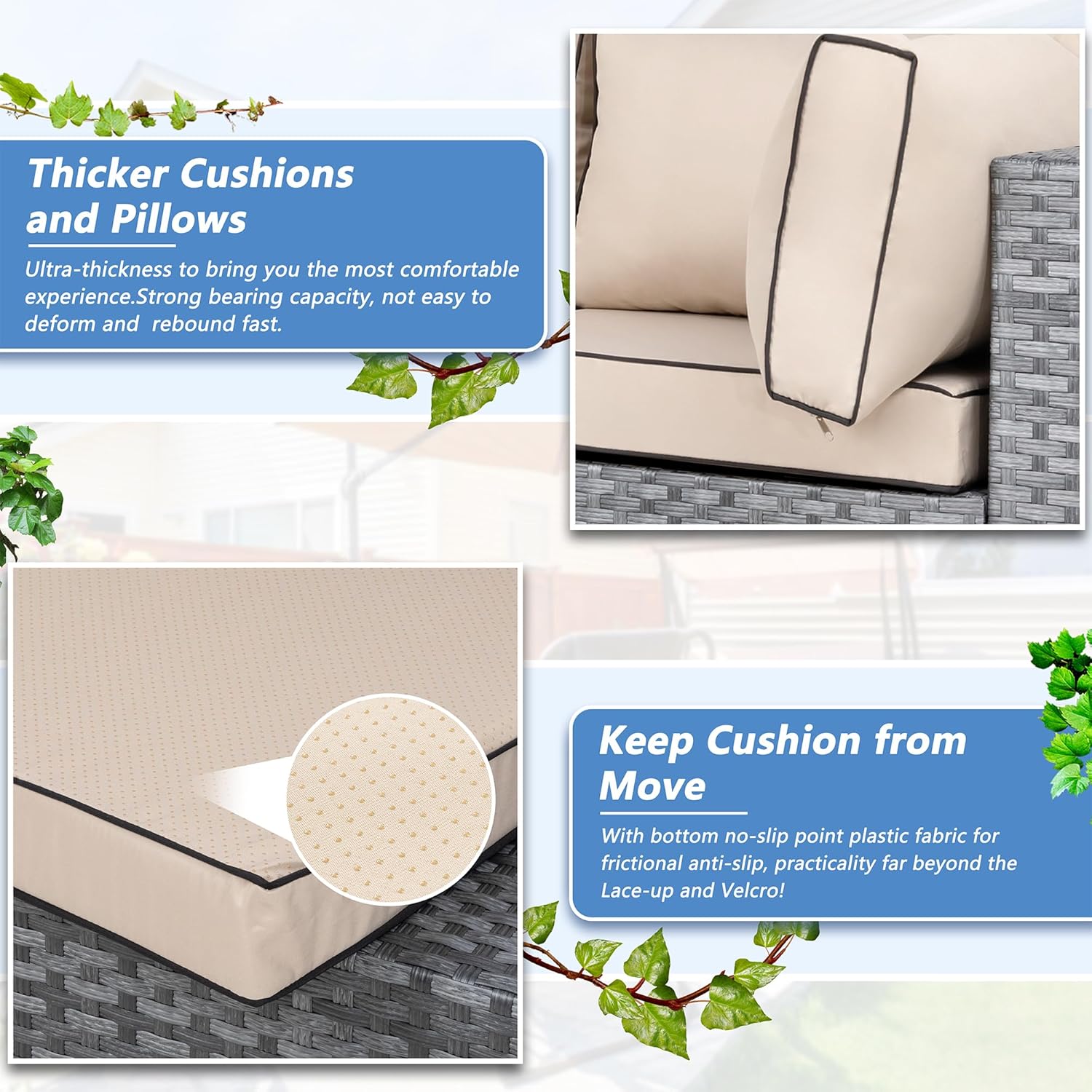 Shintenchi 5 Pieces Outdoor Patio Furniture Sets, Patio Sectional Sofa Couch, Gray PE Wicker Furniture Modular Patio Conversation Sets Patio Sofa with Washable Cushions & Table（Khaki）
