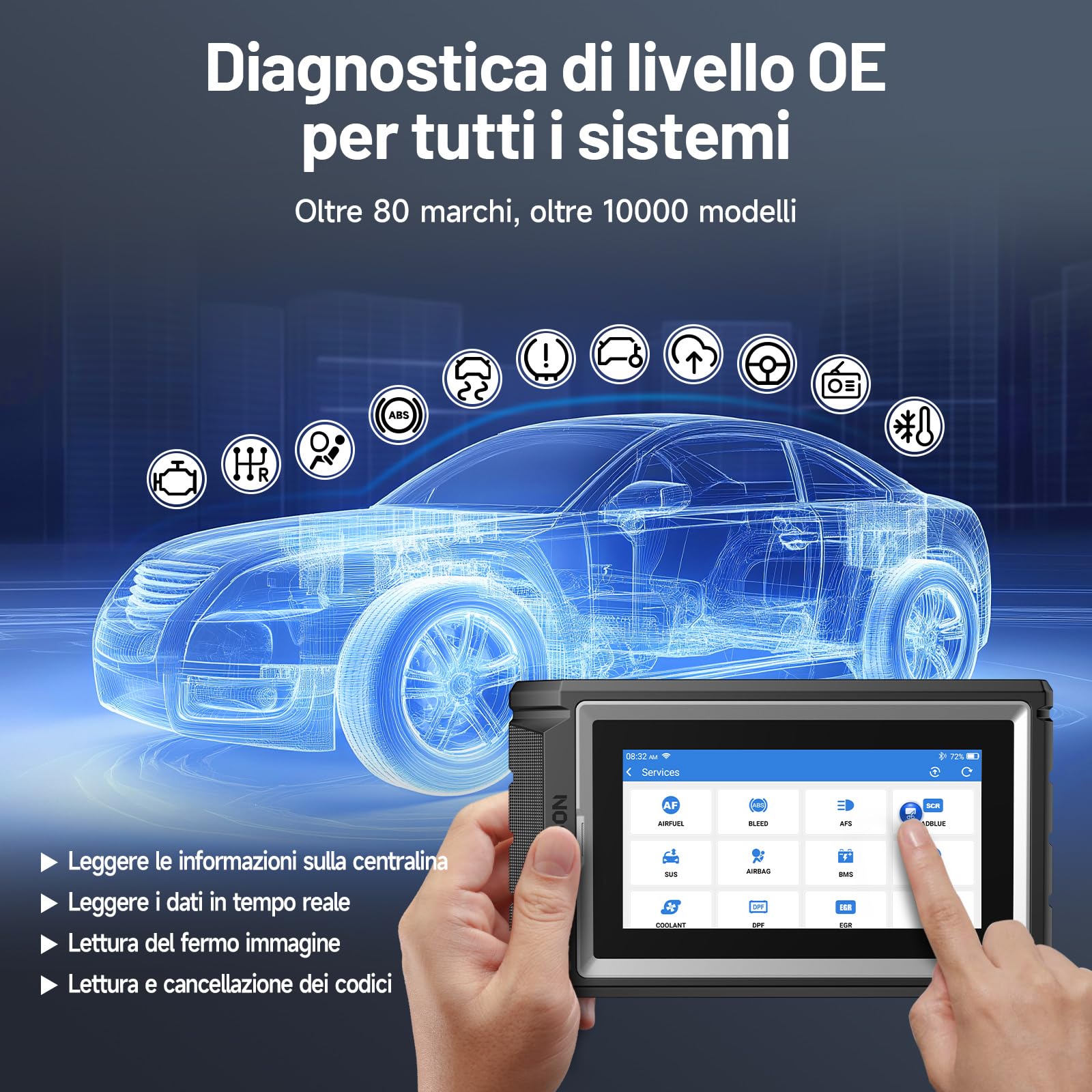 TOPDON ArtiDiag800 BT 2, strumento di diagnostica per tutti i sistemi, oltre 28 funzioni di manutenzione, controllo bidirezionale, wireless Bluetooth, 2 Anni di Aggiornamenti Inclusi