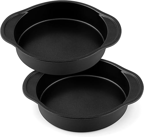 E-far Juego de 2 moldes para pasteles de 8 pulgadas, moldes redondos antiadherentes con asa para hornear pasteles de capas de cumpleaños, boda,