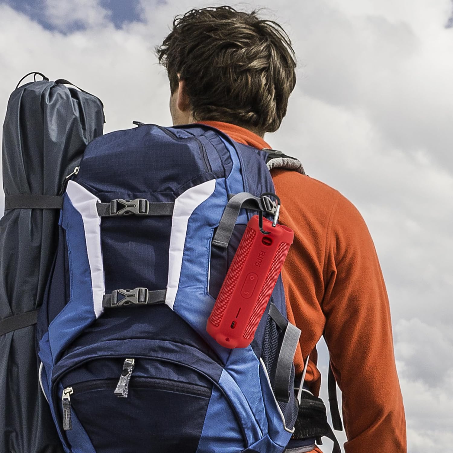 Geekria Silicone Speaker Case Cover Compatible with JBL Flip 5, Protective Soft Skin, Replacement Portable Speakers Travel Carrying Sleeve with Keychain Hook and Shoulder Strap (Red) - Image 6