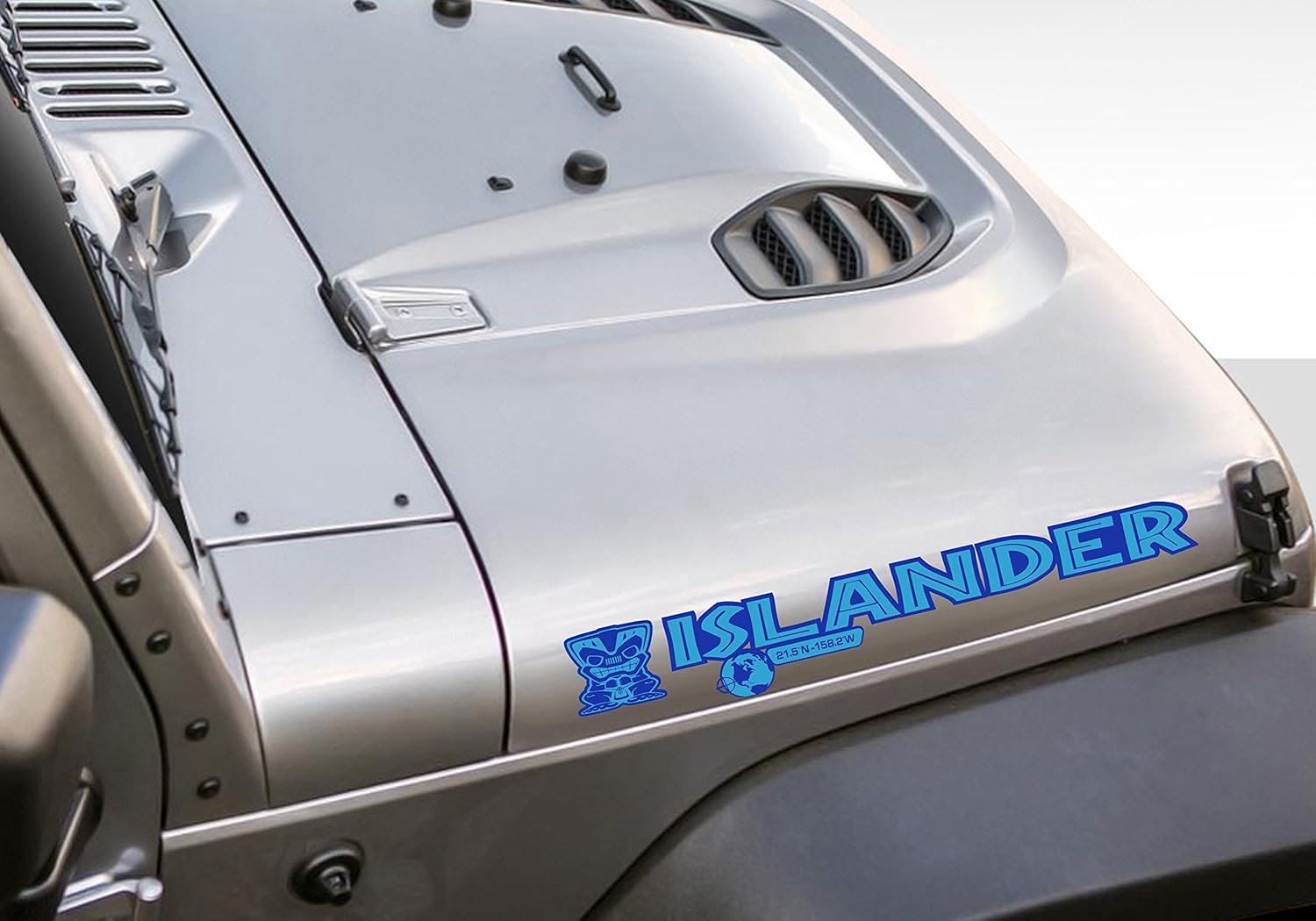 Tower Decals 2 x Light Blue/Blue Islander Edition Hood Decal Beach Club Tiki Man Vinyl Graphic Full Color Fits Jeep Wrangler