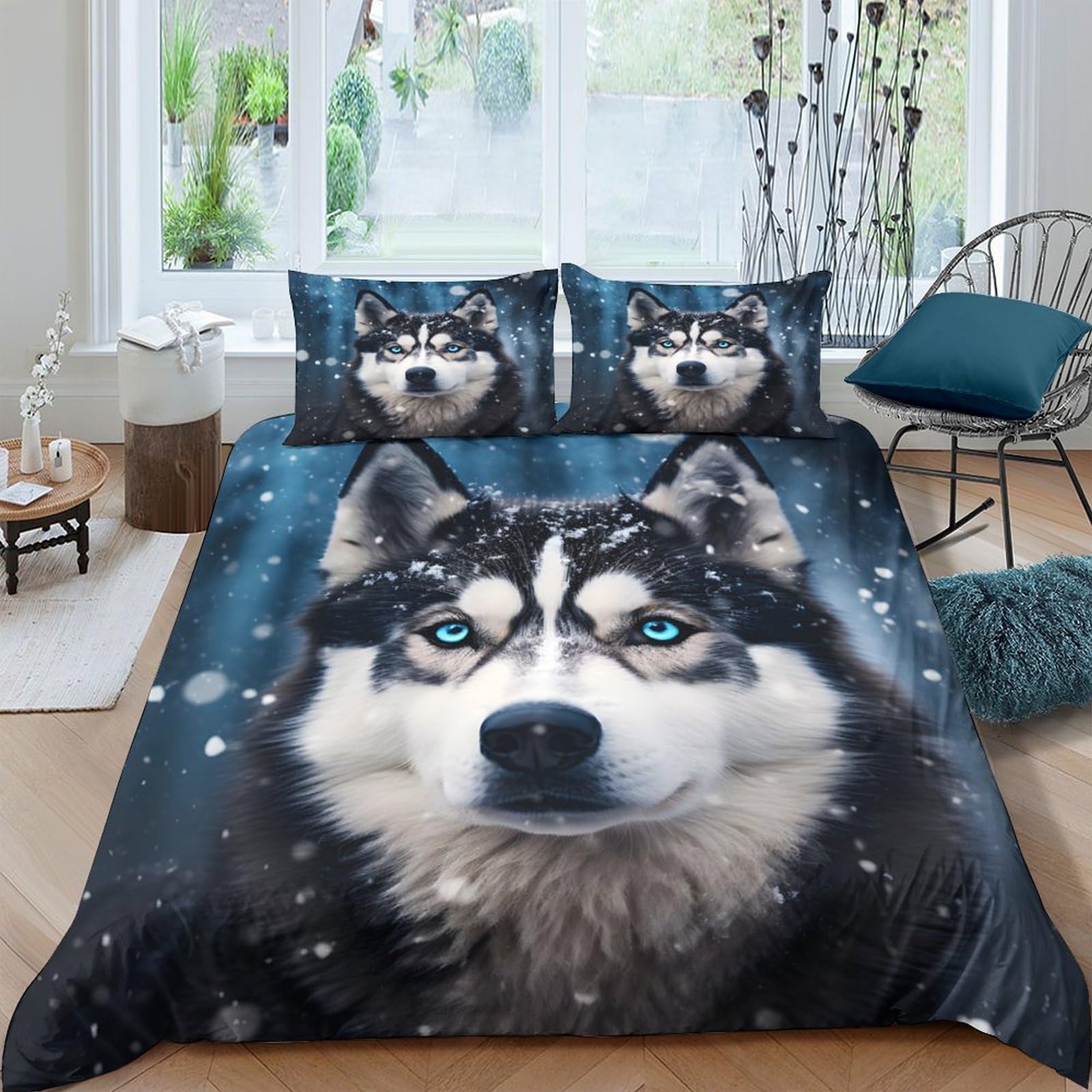 Ctjqhvkz Style-3 3D Printed Wolf Snow Forest Fitted Sheet Microfiber Soft Breathable Husky Bed Cover For Bedroom Dorm Mattress Protection Decor Single（135X200cm）