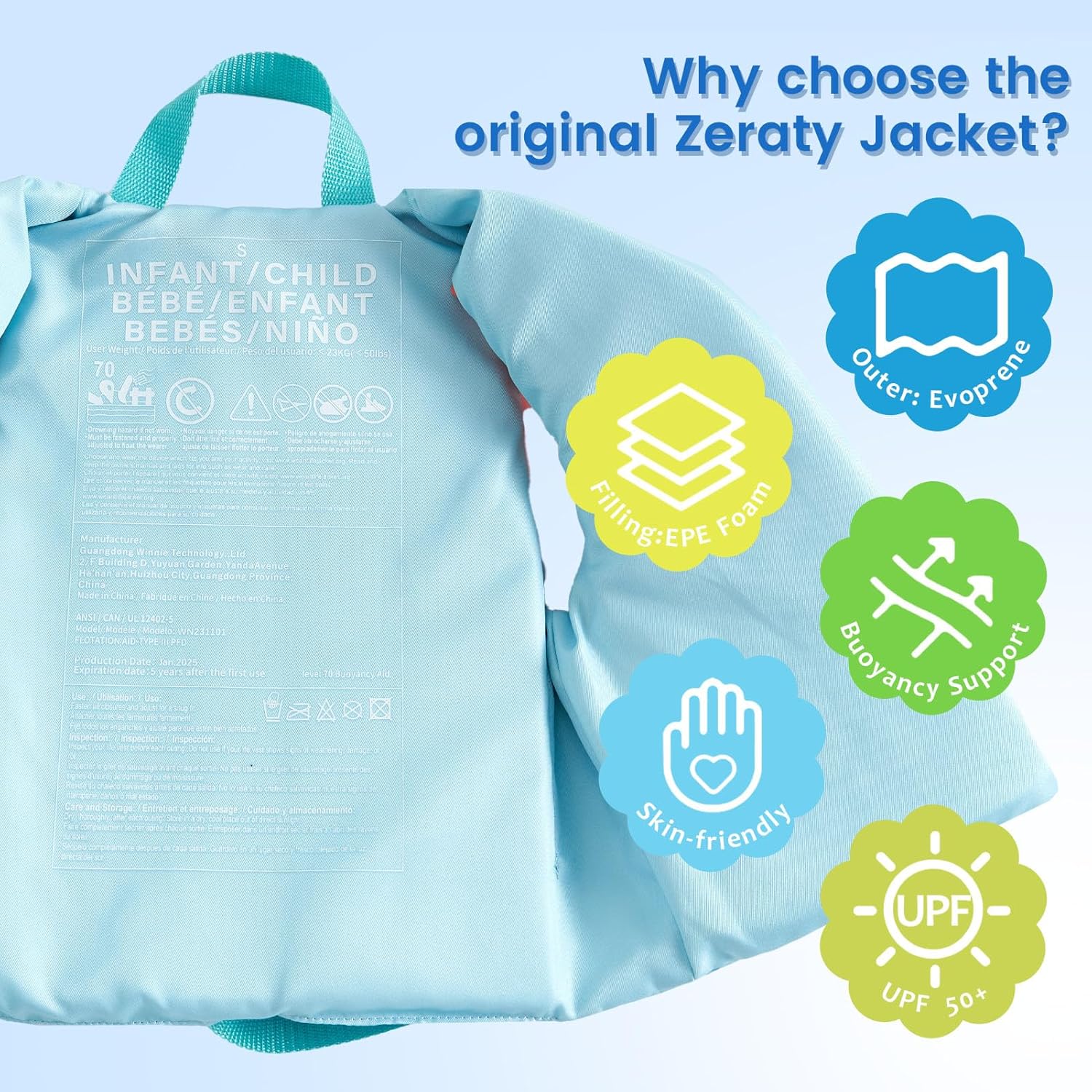 Zeraty Toddler Swim Vest Kids Float Jacket Swimming Aid for Children 20-30-40-50 lbs with Triple Safety Strap Age 1-6 Years