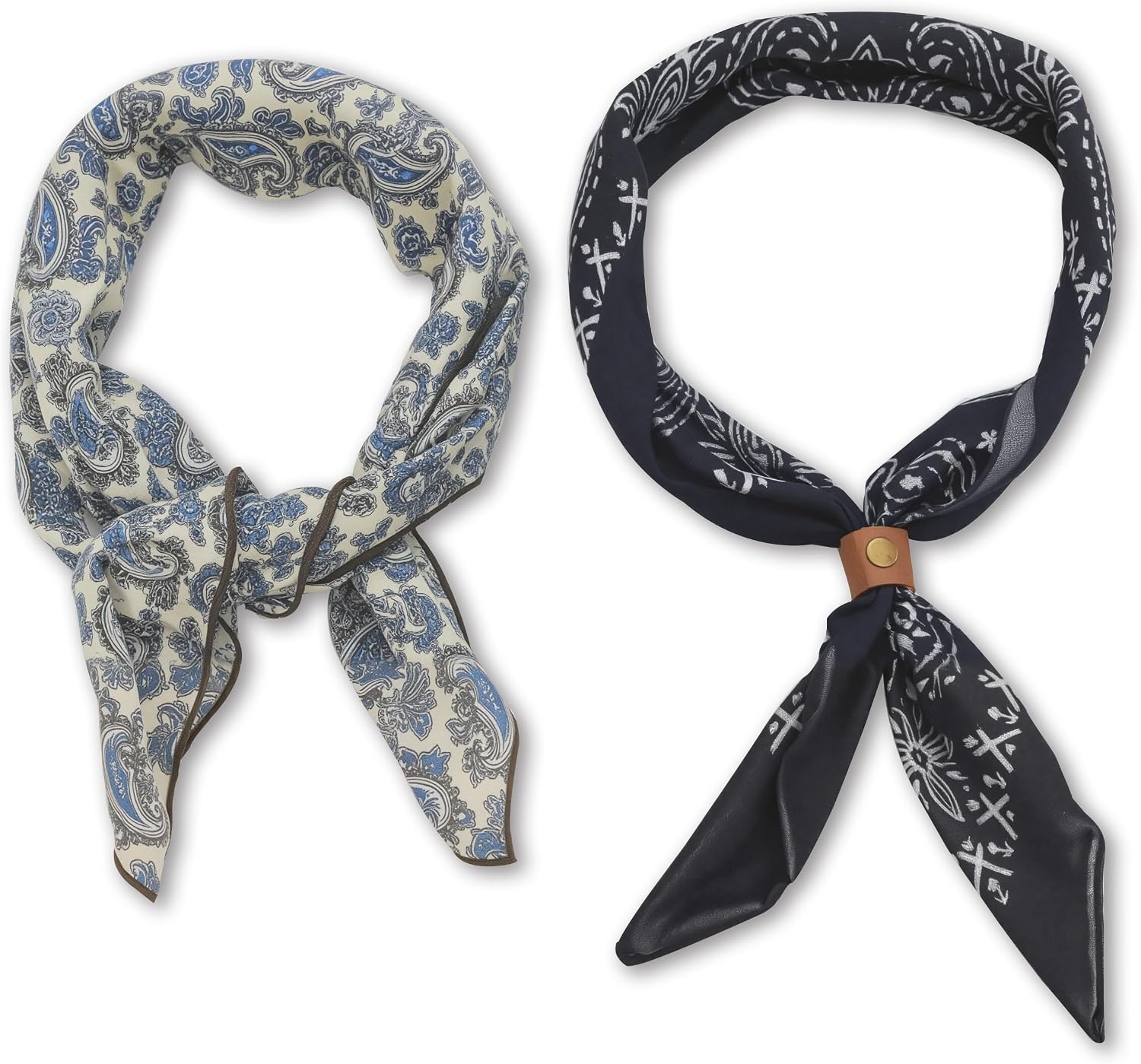 Bandanas for Women & Men | 2-Pack Cotton Head Scarves | 22x22 Inch with PU Leather Buckle | Color: N3