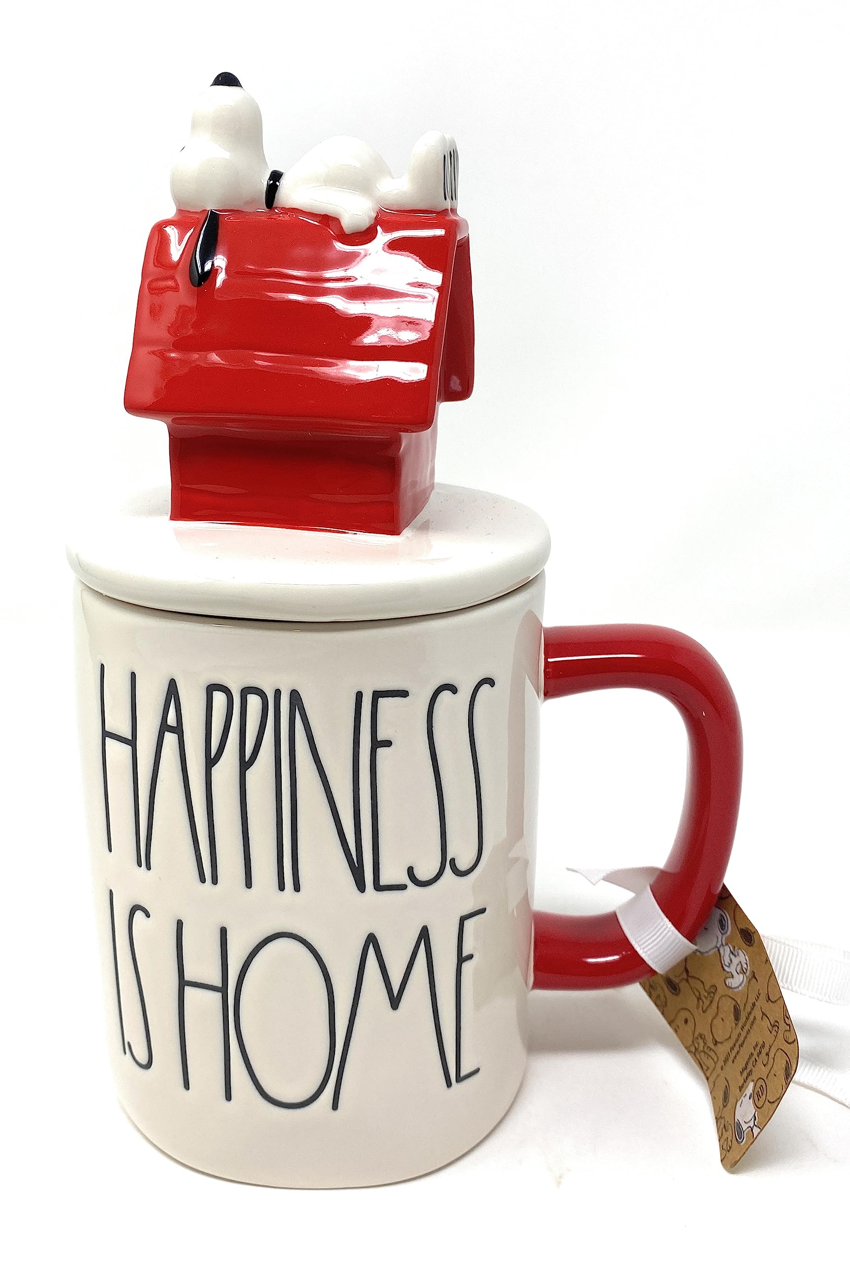 Rae DunnHAPPINESS IS HOME White Ceramic Mug with Red Dog House with Snoopy Topper