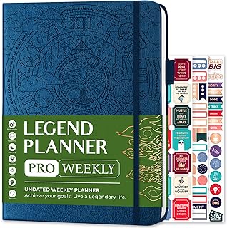 Legend Planner PRO – Deluxe Weekly & Monthly Life Planner to Increase Productivity and Hit Your Goals. Time Management Organizer Notebook – Undated – 18 x 25.5cm Hardcover + Stickers – Mystic Blue