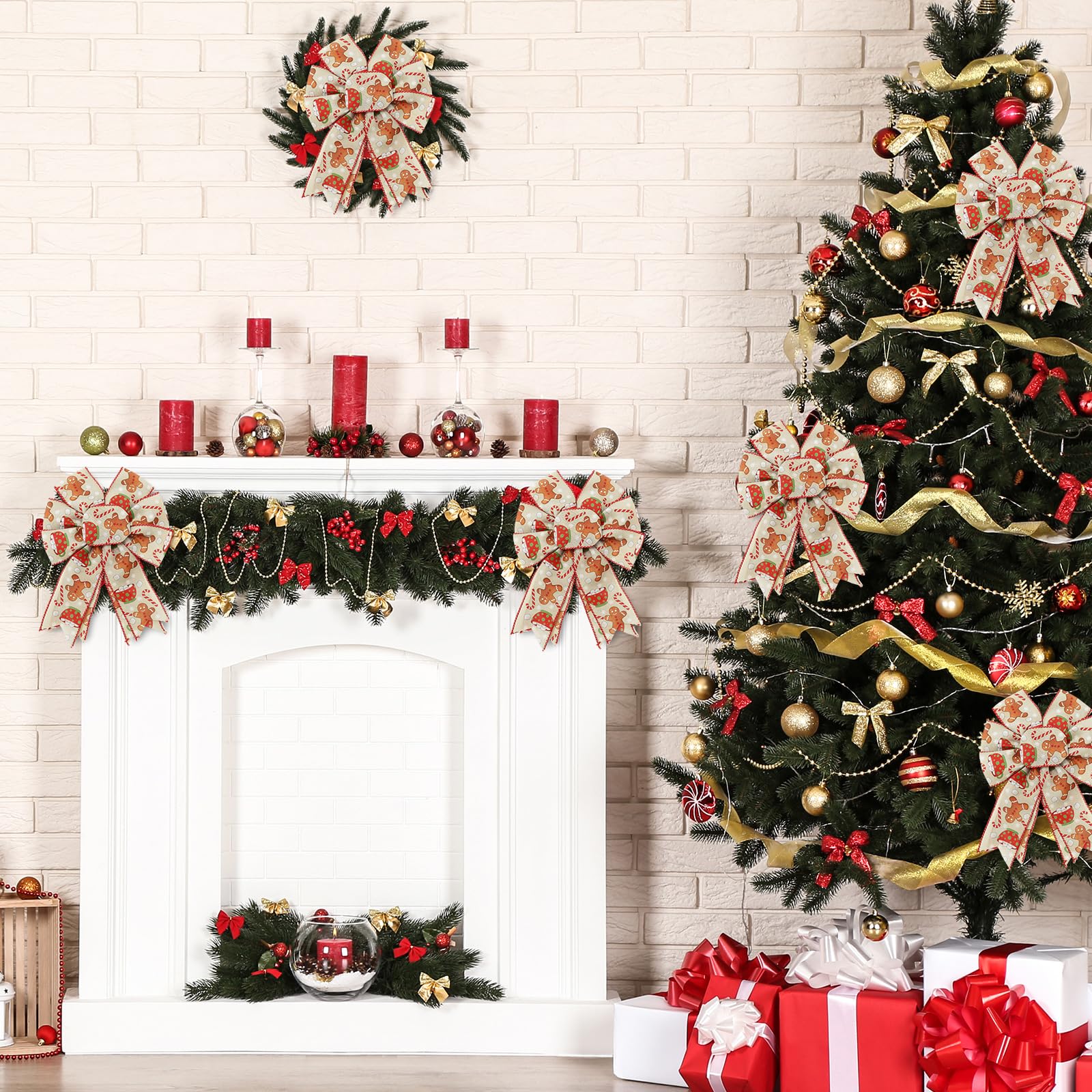 JarThenaAMCS Cinta de Navidad con borde de alambre para manualidades, cinta de tela de invierno para corona, lazo, envoltura de fiesta, 12 yardas