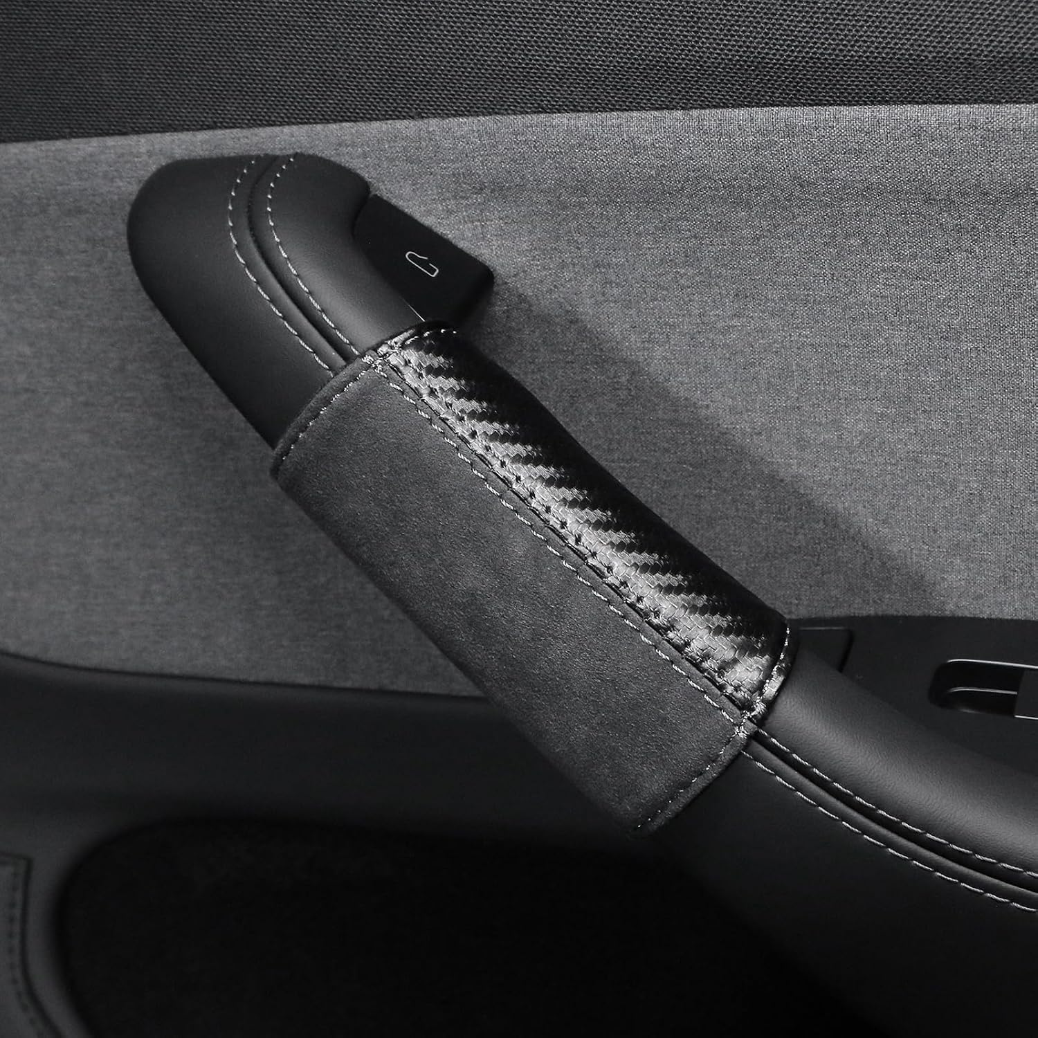 BETTERHUMZ Car Grab Handle Cover for Tesla Model 3 Highland Model Y | Juniper Performance Suede Leather Car Pull Handle Cover Interior Accessories (Carbon BLK)