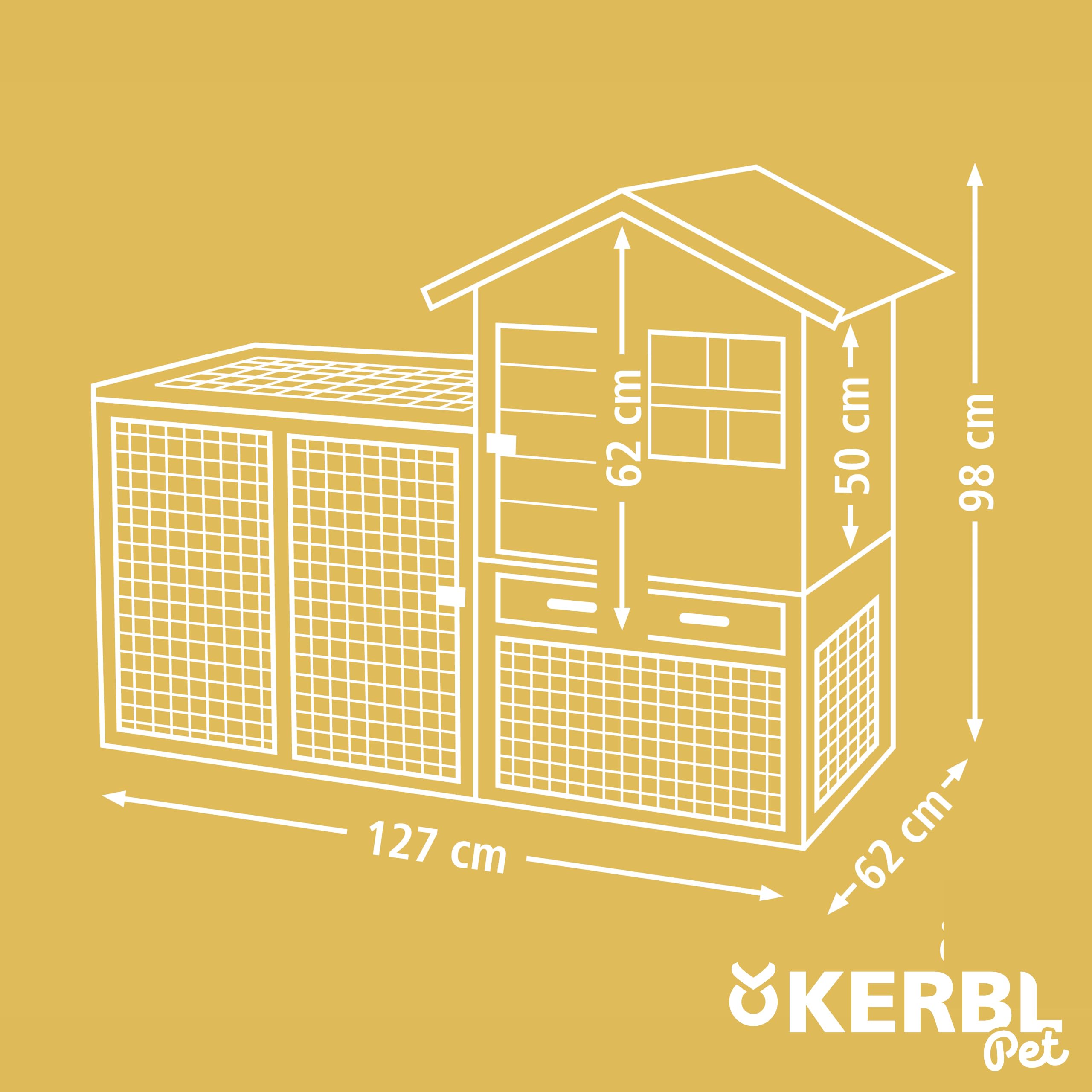 Kerbl Pet Nagerstall Freetime Luke, Kleintierstall, Nagerstall, 127x62x98cm, Holz, Hasen, Kaninchen, Meerschweinchen, wetterfestes Dach