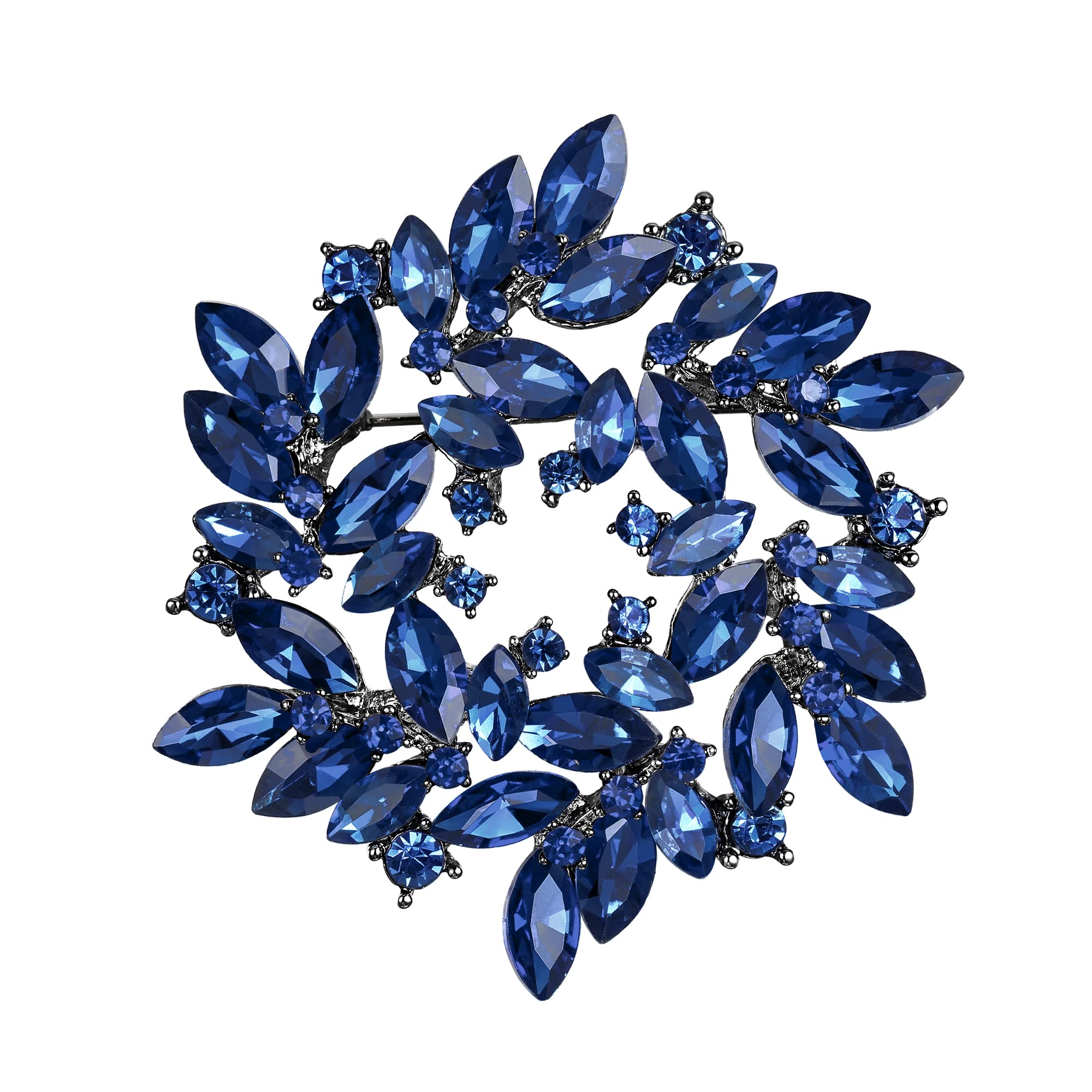 BriLove Austrian Crystal Rhinestone Elegant Flower Marquise Wreath Brooches for Women