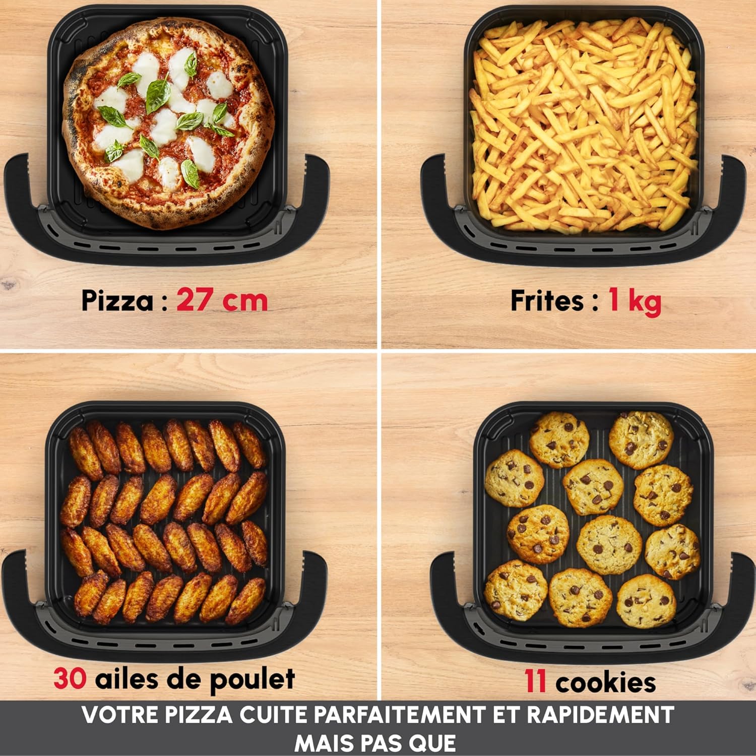 Moulinex Easy Fry XL Surface & Pizza 4L, Air fryer, Extra large cooking surface, Compact, Viewing window, Black, AL4018F0 - vue 2