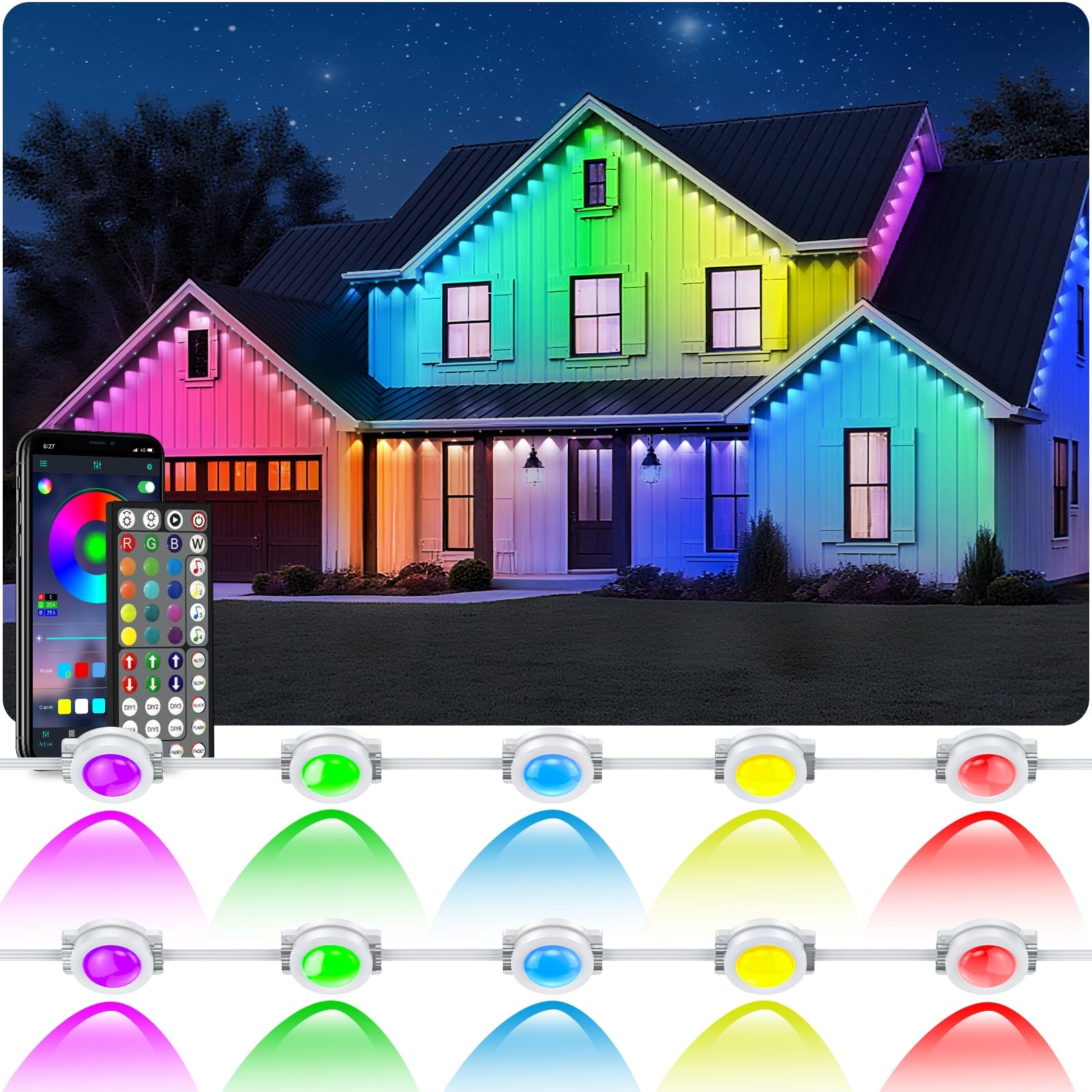 LETIANPAI 500Ft Outdoor LED Strip Lights Waterproof,Music Sync RGB IP68 Outside Led Rope Lights with App and Remote,Exterior for Deck,Balcony,Roof,Garden,Pool (150M)