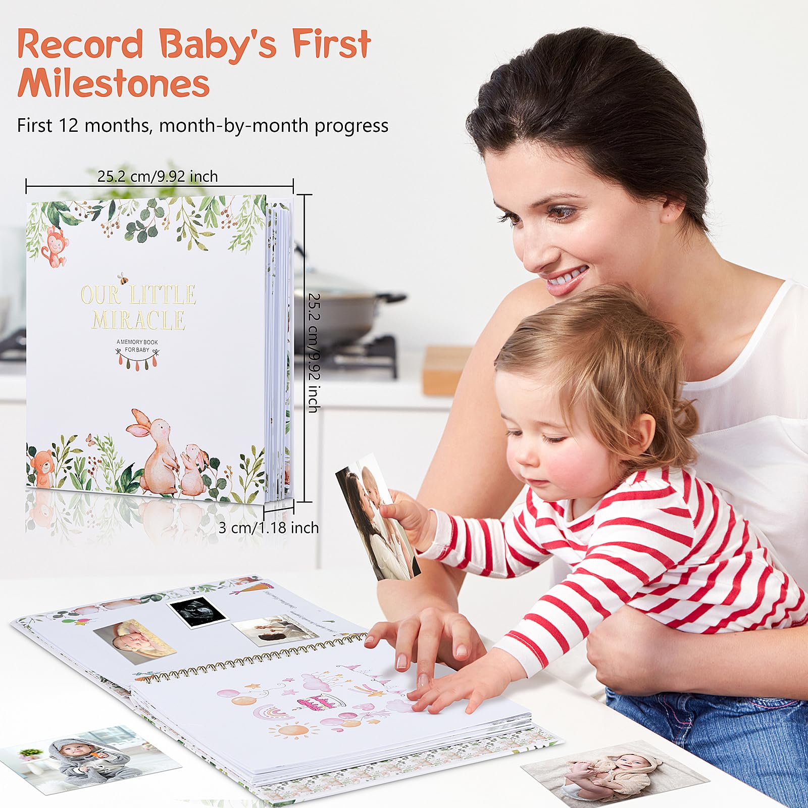 Baby-Erinnerungsbuch – Unser kleines Wunder, 248 Seiten, farbig, Erinnerungs-Tagebuch für die ersten fünf Jahre, Unisex-Baby-Scrapbook, Aufzeichnungsbuch für frischgebackene Eltern, ideales Geschenk