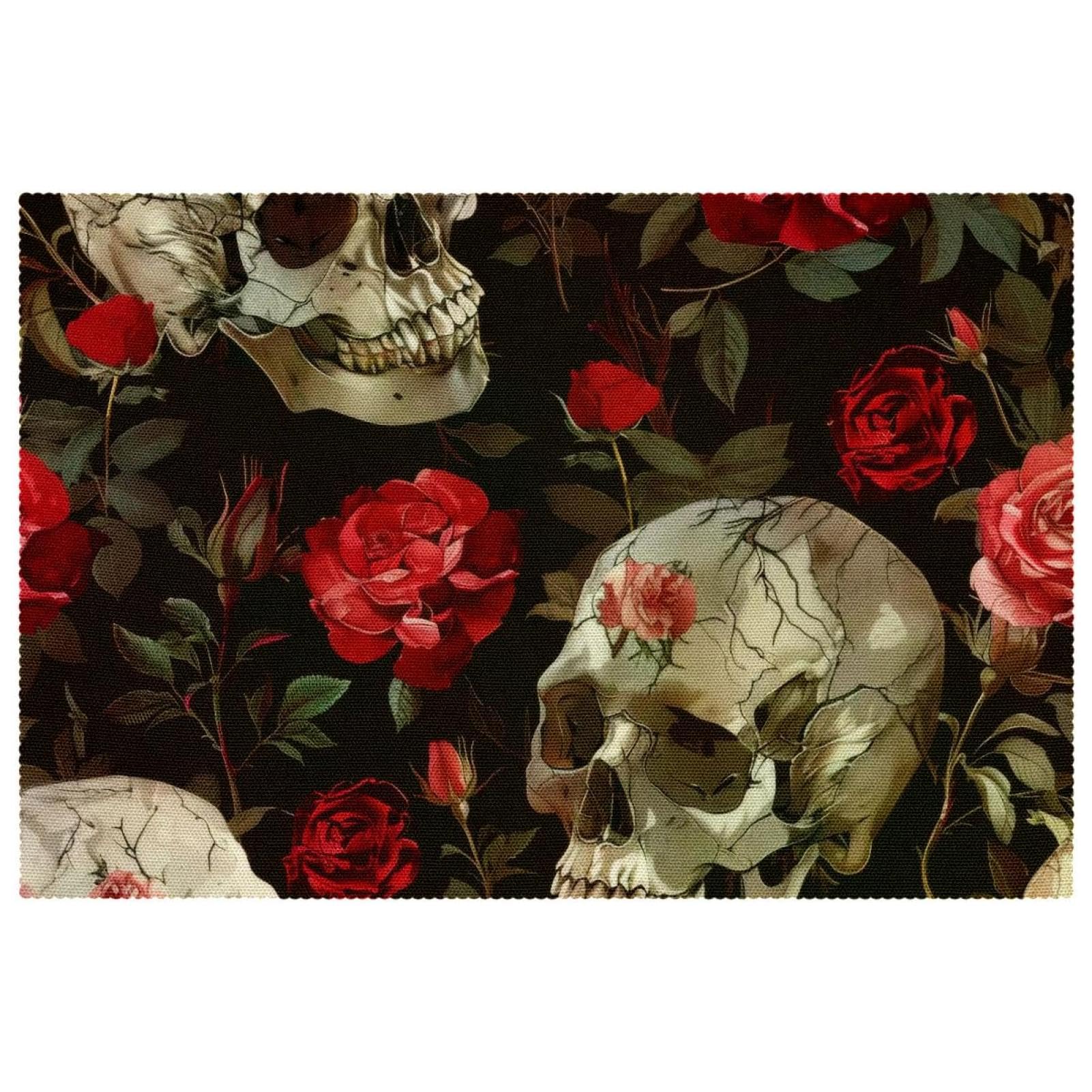 Sets de table antidérapants et thermorésistants lot de 6 motif tête de mort 30x45cm